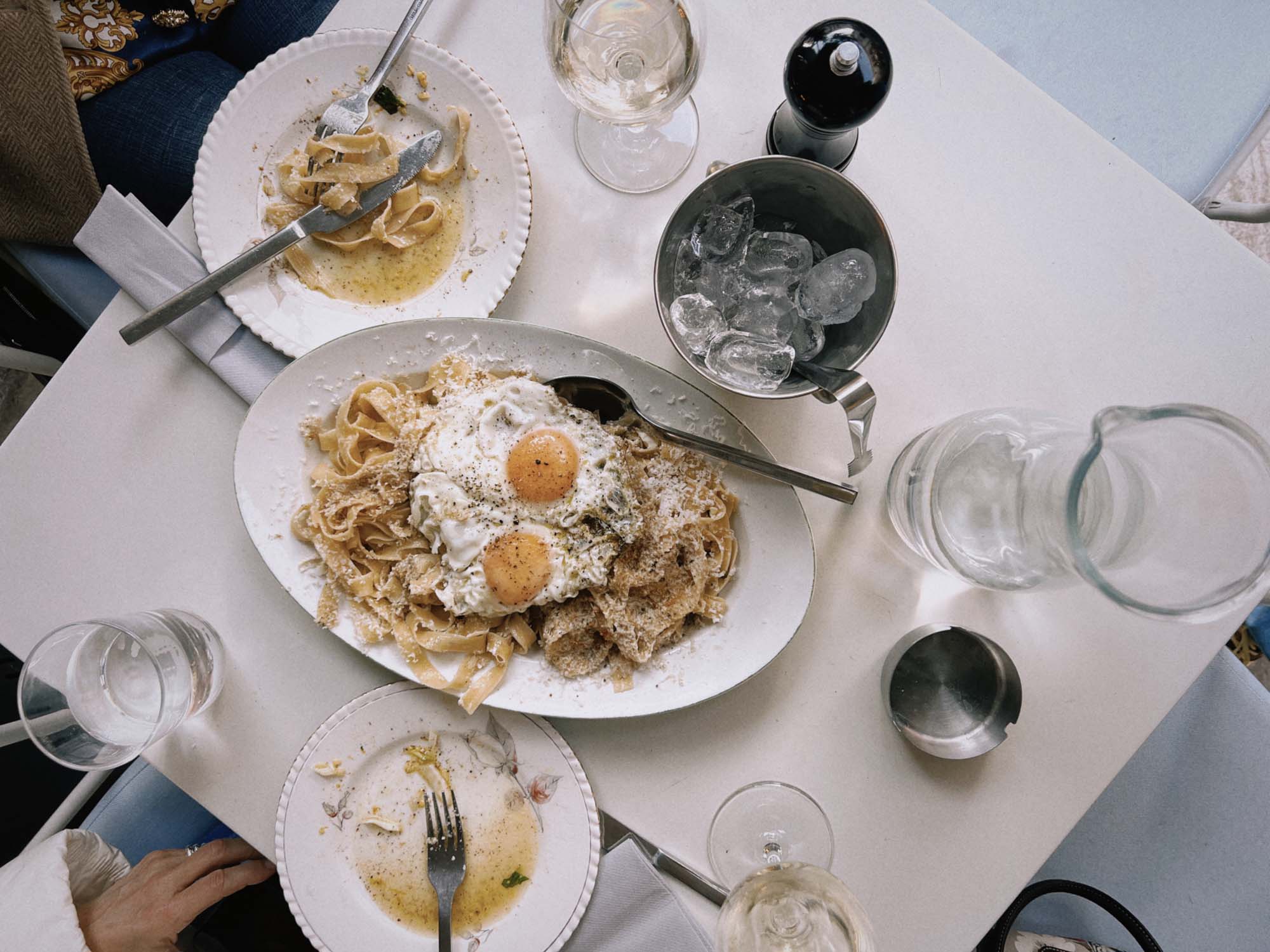 To Rini Restaurant table with Greek pasta dish to share.