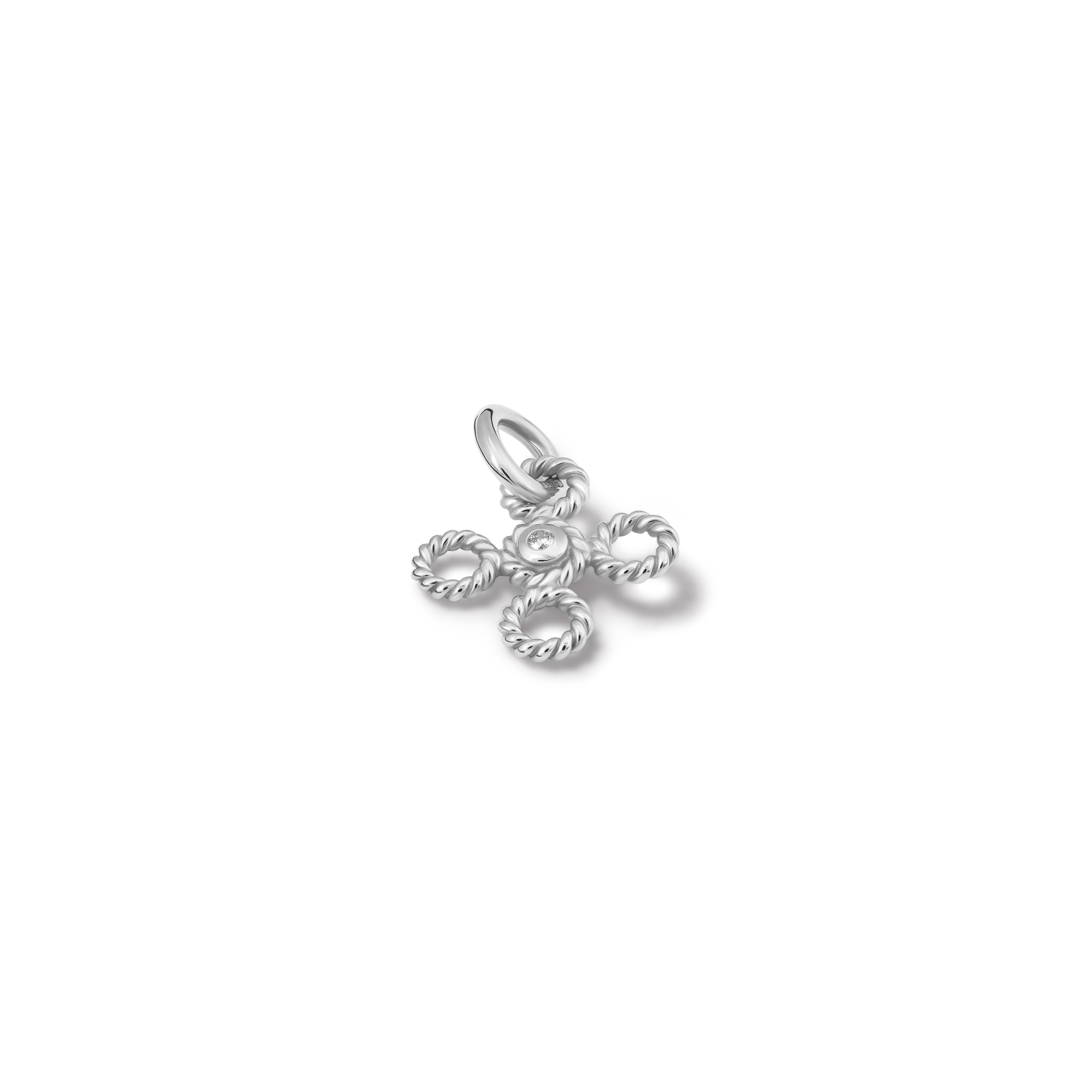 Handcrafted white gold necklace pendant featuring a textured rope-like shape with a diamond.