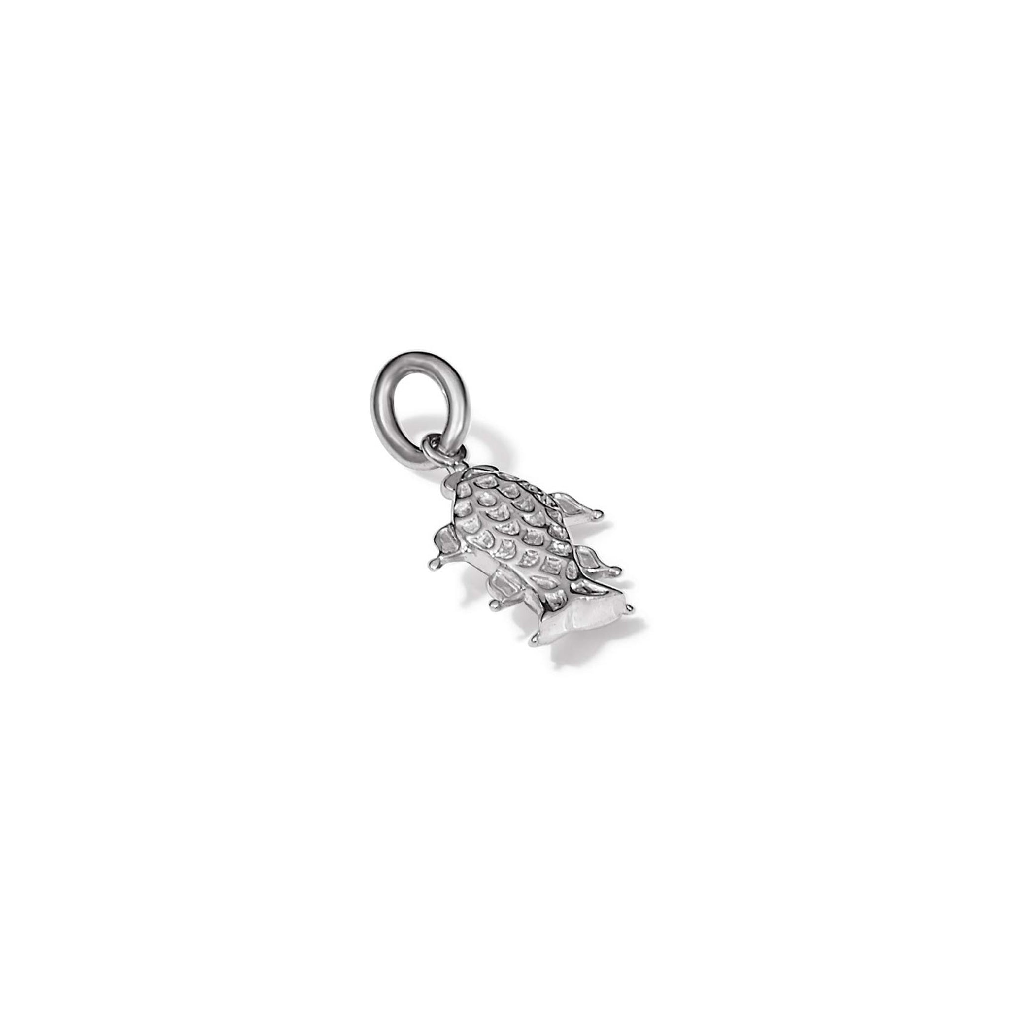 Handcrafted silver fish shaped charm pendant.