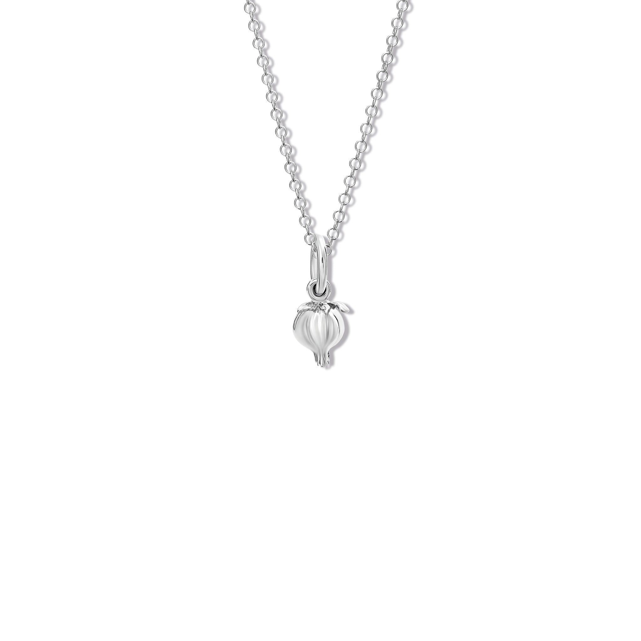 Handcrafted sterling silver pomegranate shaped necklace pendant.