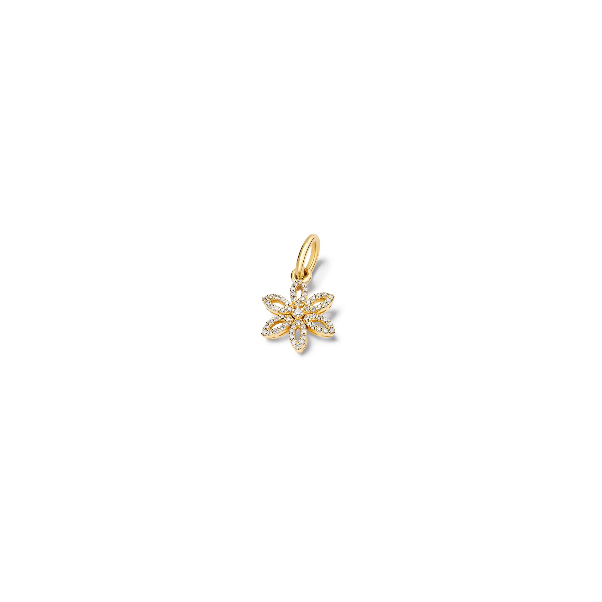 Handcrafted 18ct yellow gold flower necklace pendant with diamond pav? and central diamond, birthstone of April.
