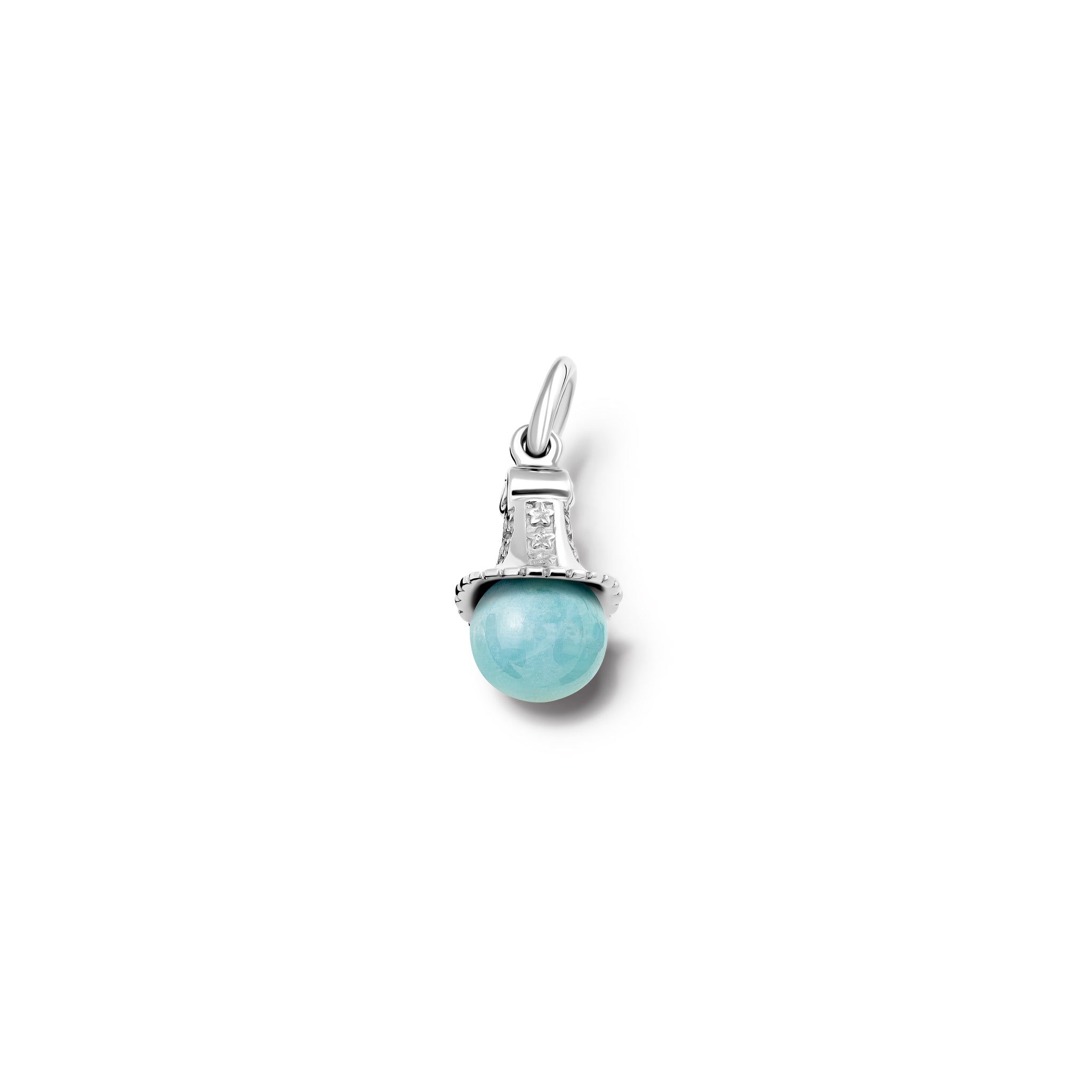 Handcrafted sterling silver necklace pendant with an aquamarine bead, birthstone of March.