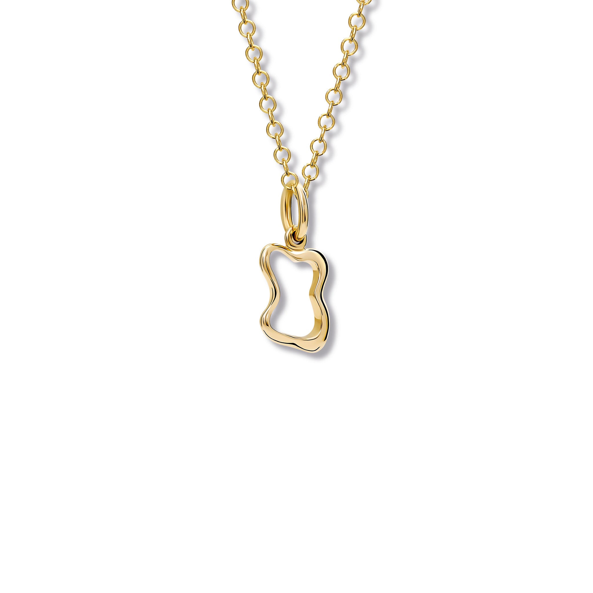 Handcrafted yellow gold necklace pendant featuring the outline of the french pastries: pain au chocolat.