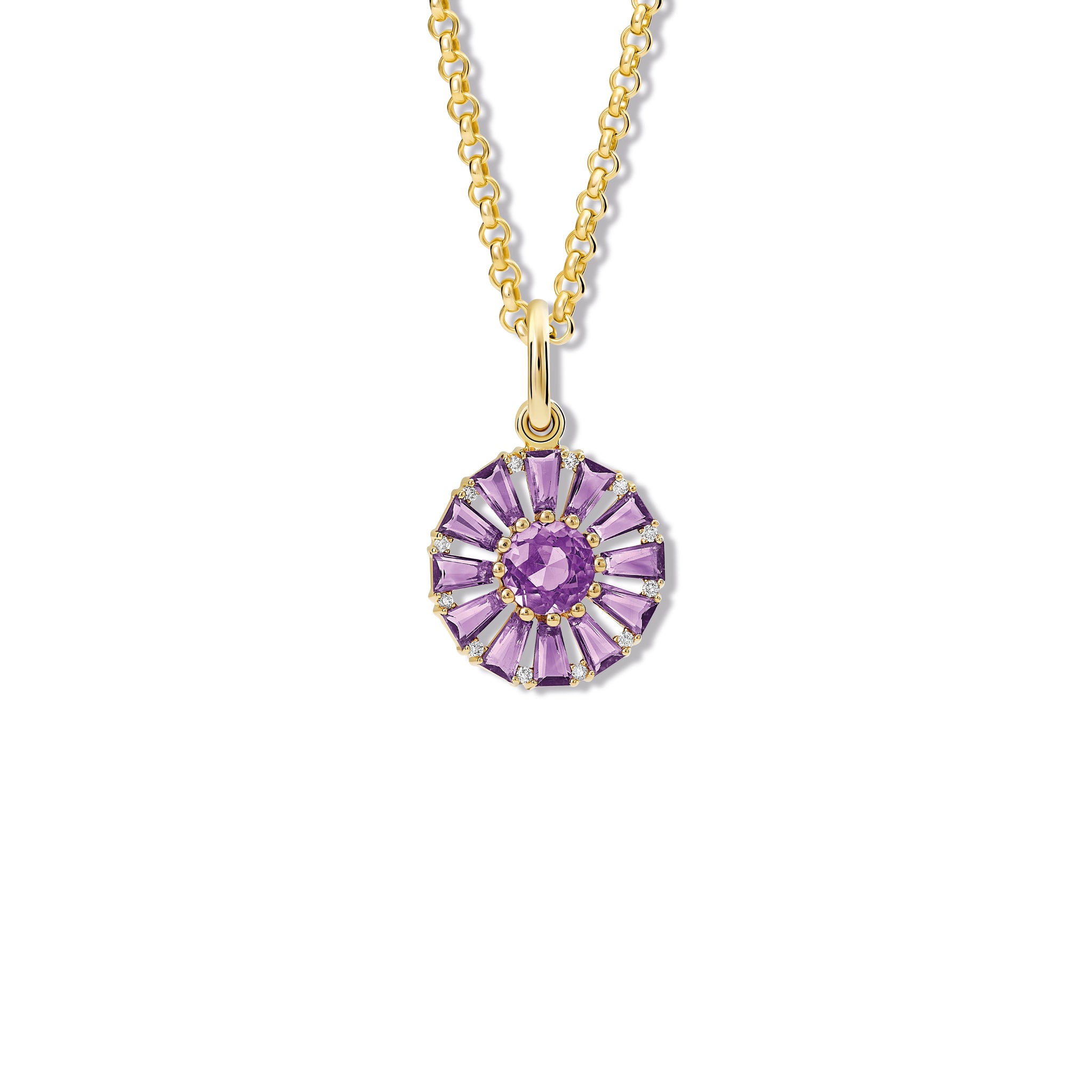 Roi Soleil Small Necklace Pendant Yellow Gold - Lilac Amethyst & Diamond