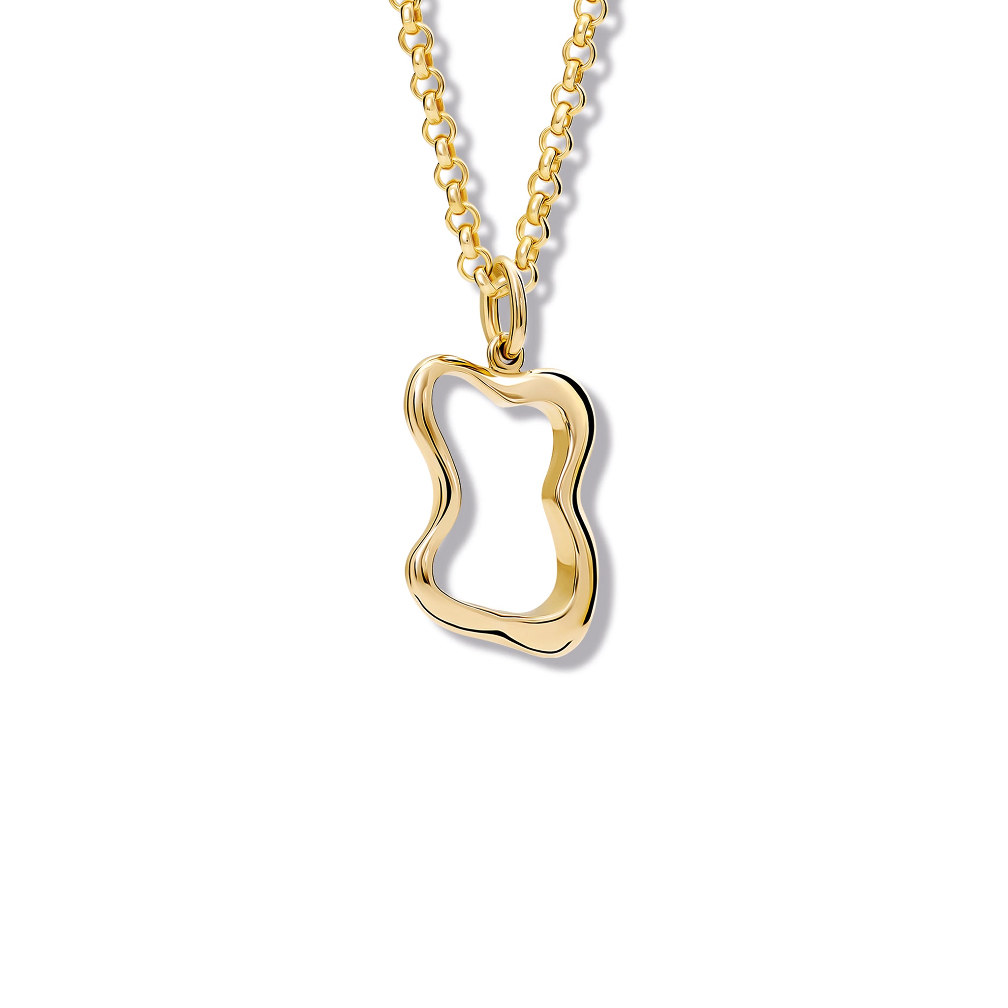 Handcrafted yellow gold necklace pendant feauring the outline of the french pastries: pain au chocolat.