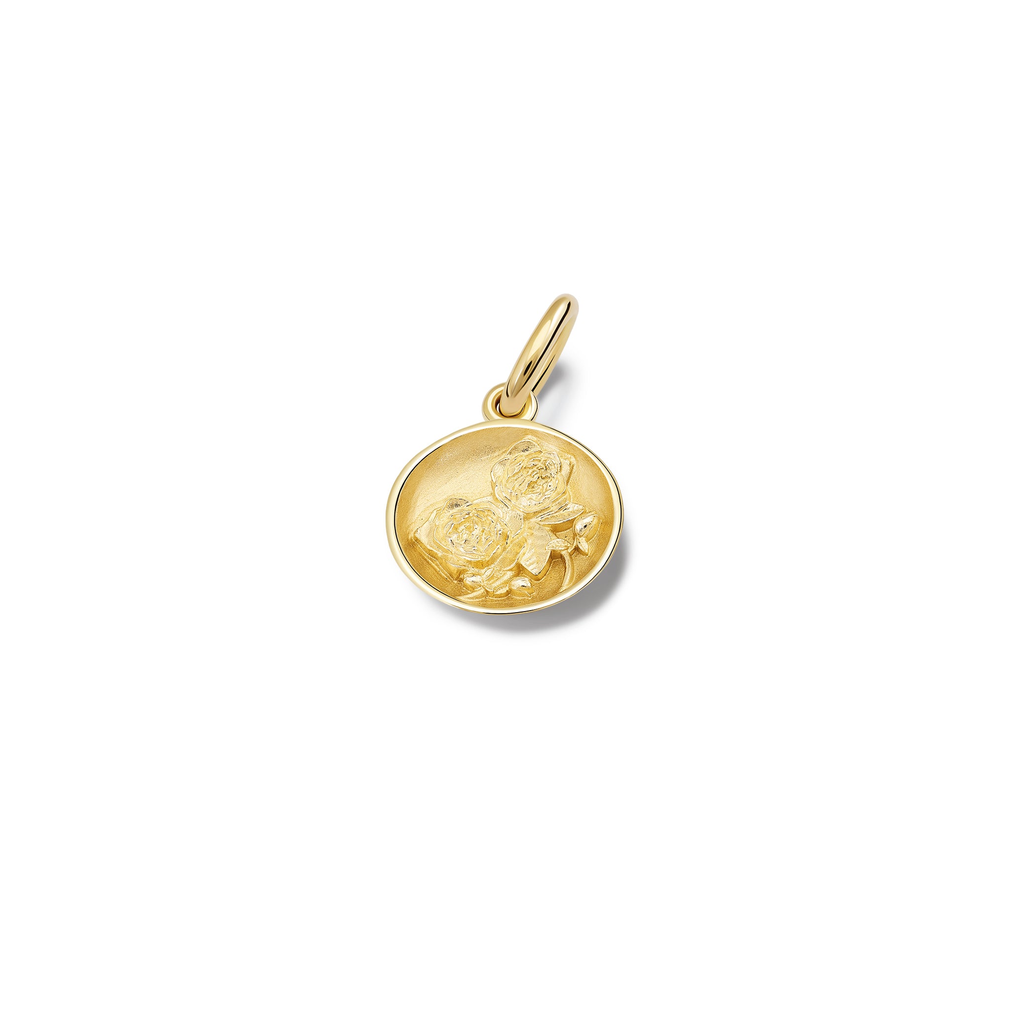 Handcrafted yellow gold necklace pendant 'en relief' with a rose.
