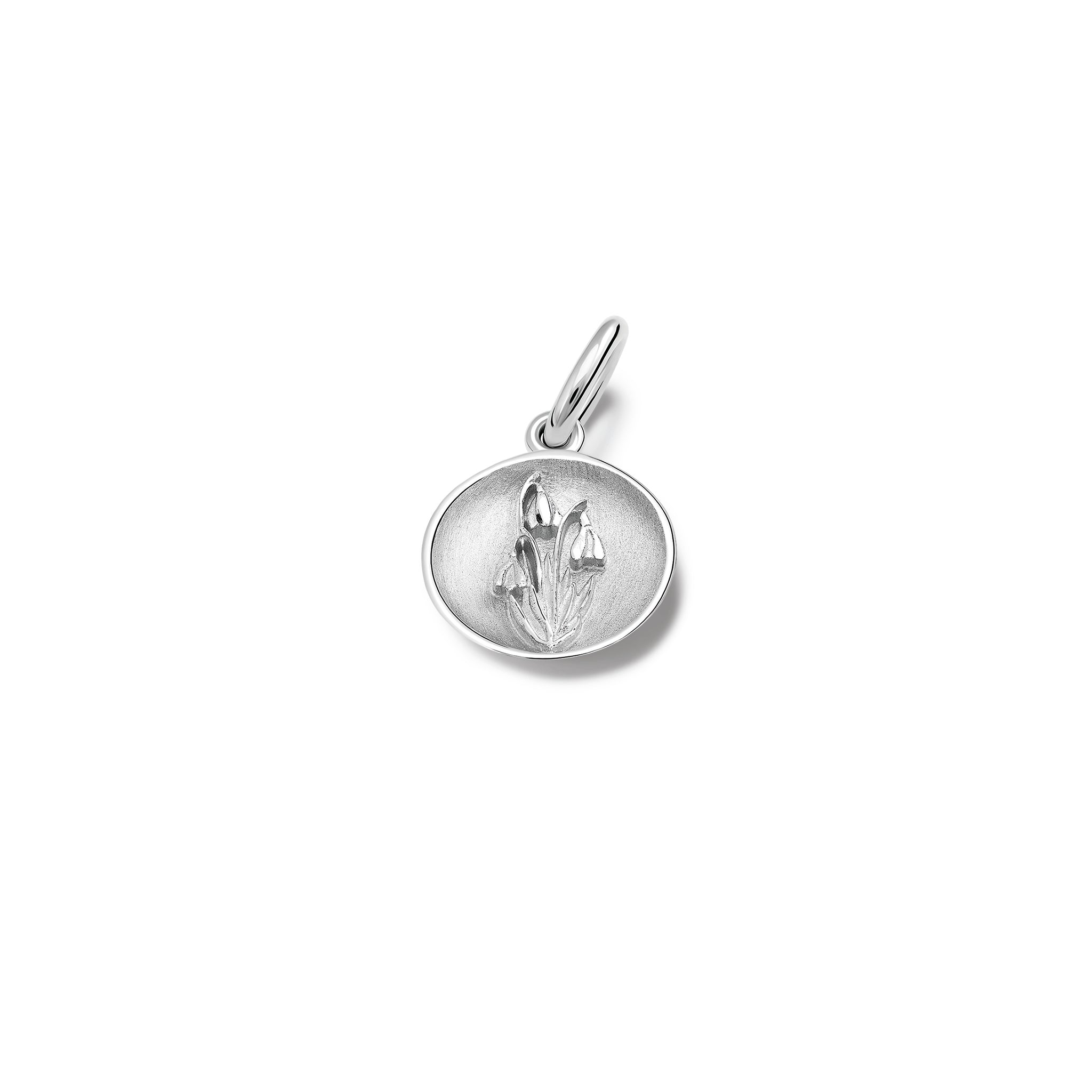 Handcrafted sterling silver necklace pendant 'en relief' with a snowdrop.