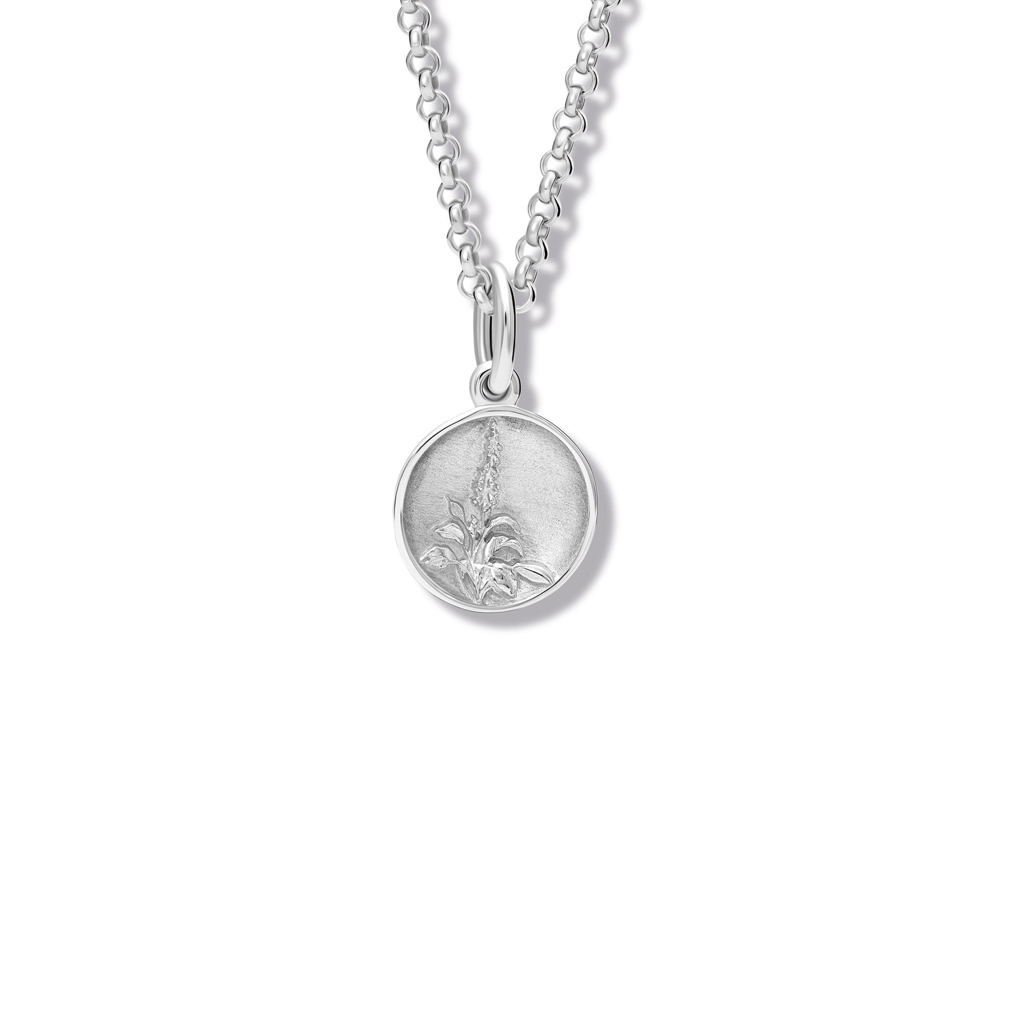 Foxglove Medallion Charm Pendant Silver