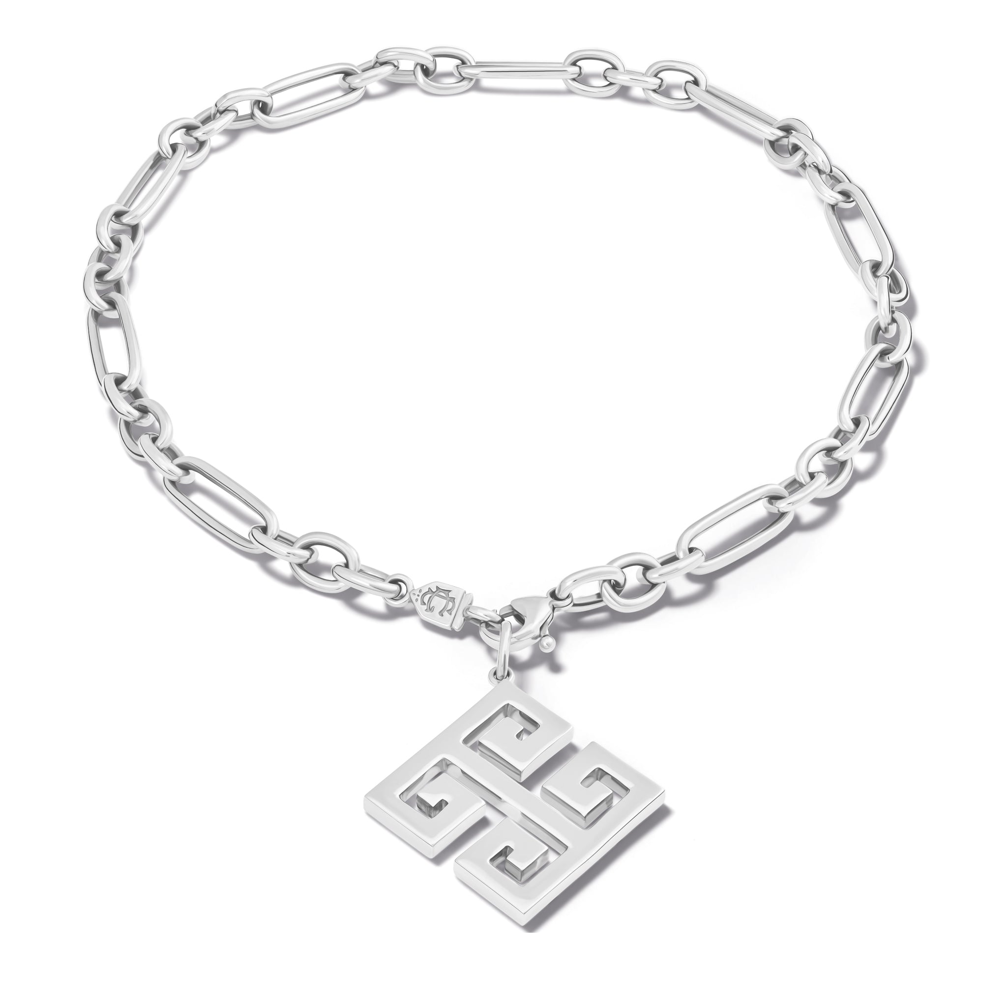 The handcrafted Meandros large necklace pendant in silver.