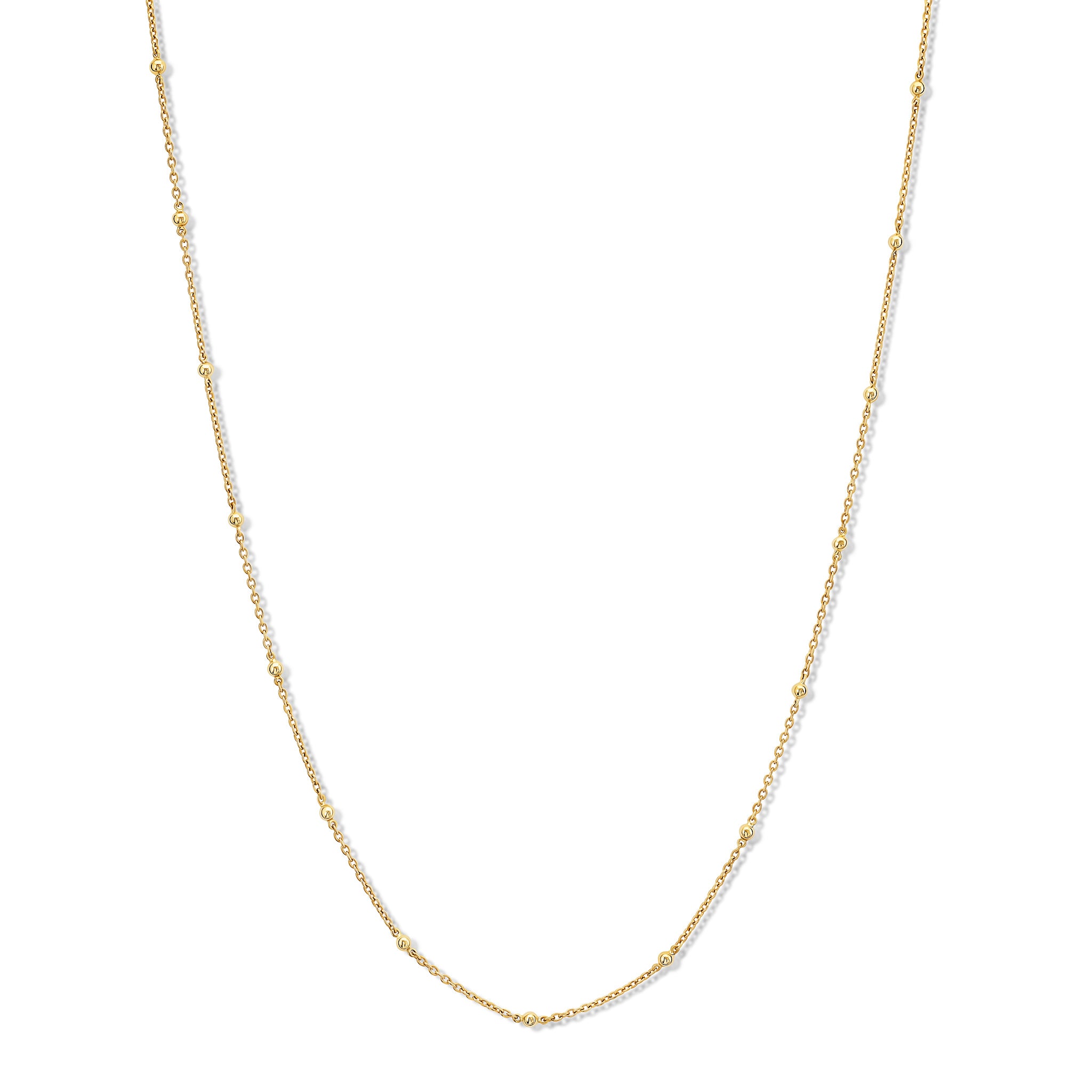 Handcrafted yellow gold necklace chain with small gold beads.