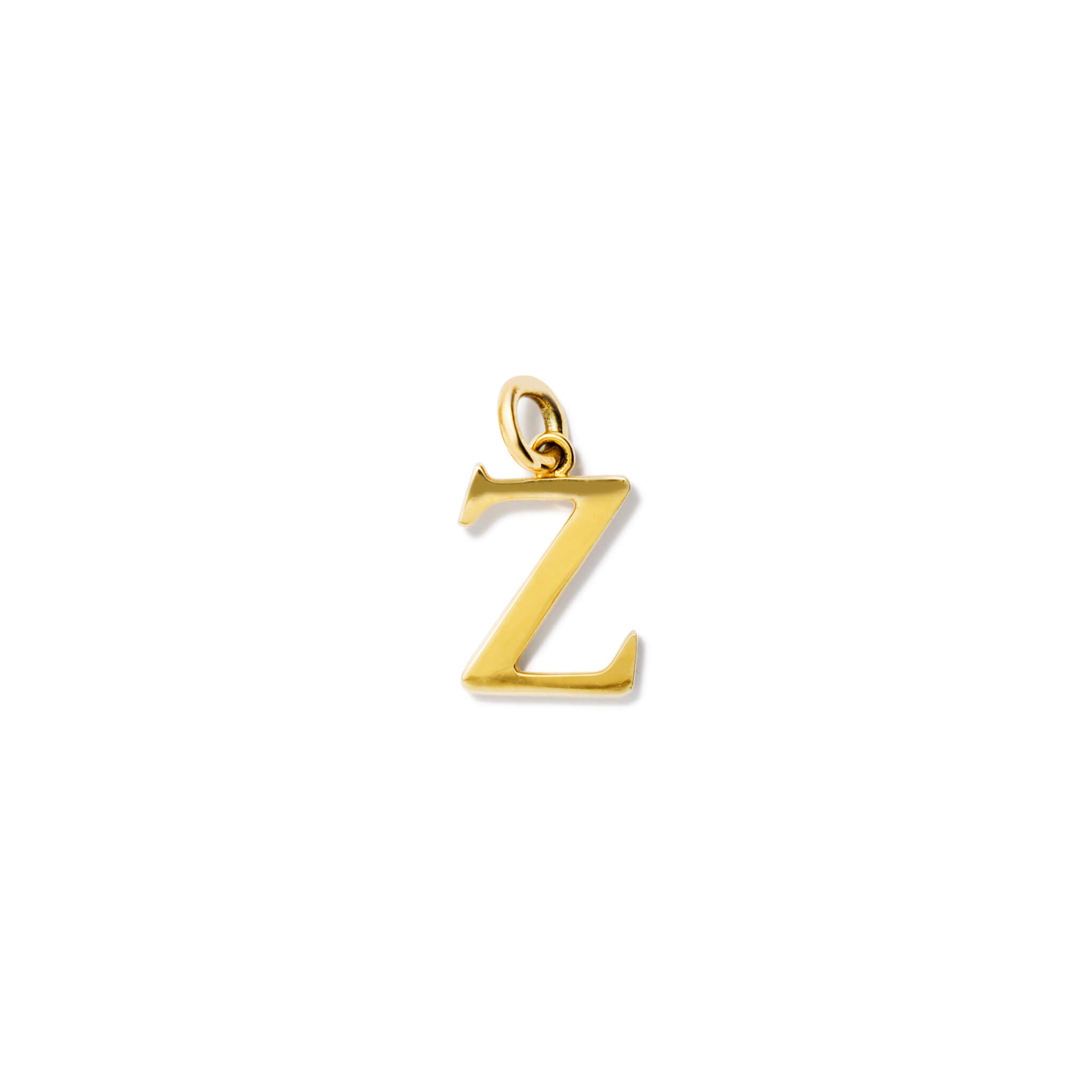 Handcrafted yellow gold initial Z necklace pendant, with a loop at the top for chain attachment.