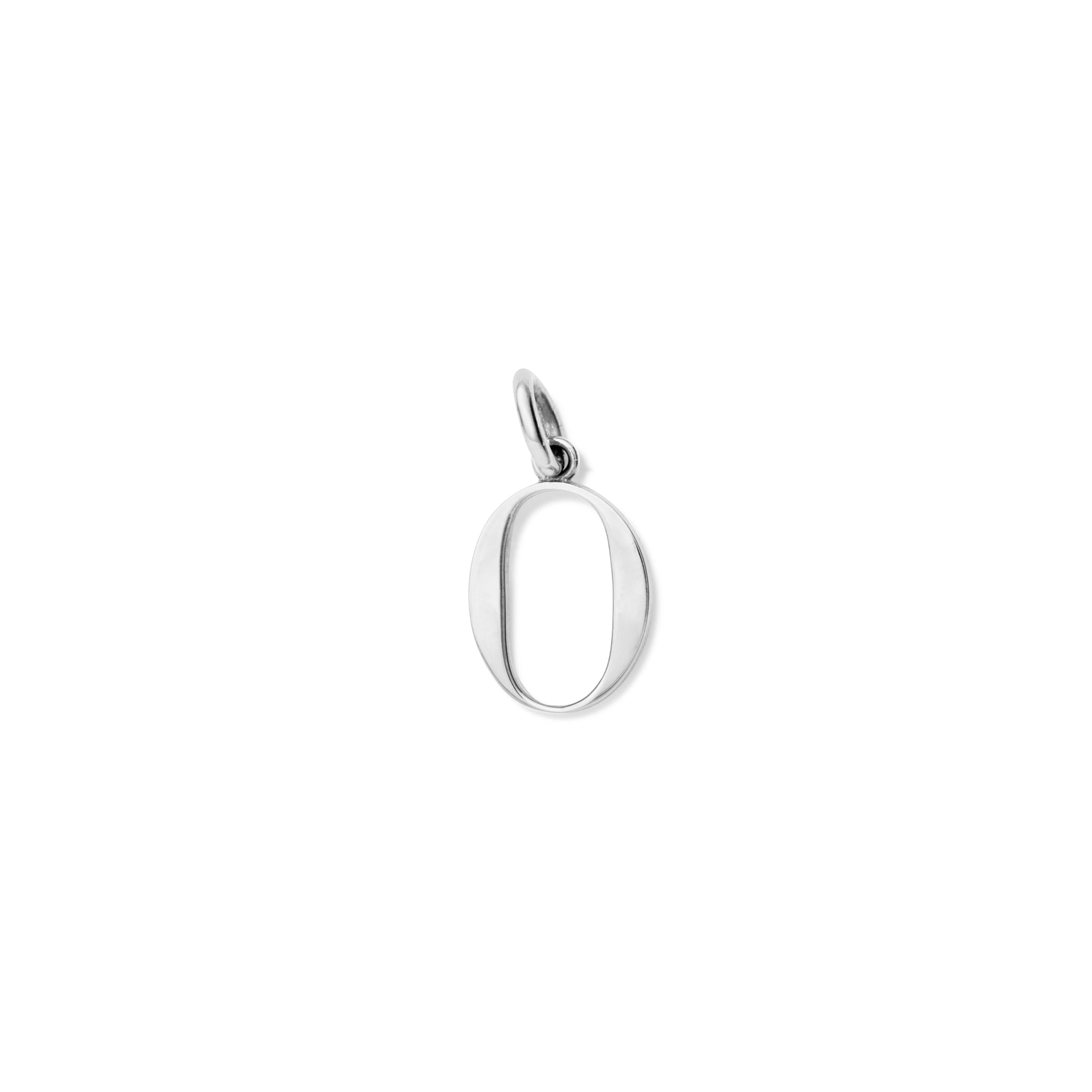 Handcrafted sterling silver initial O necklace pendant, with a loop at the top for chain attachment.