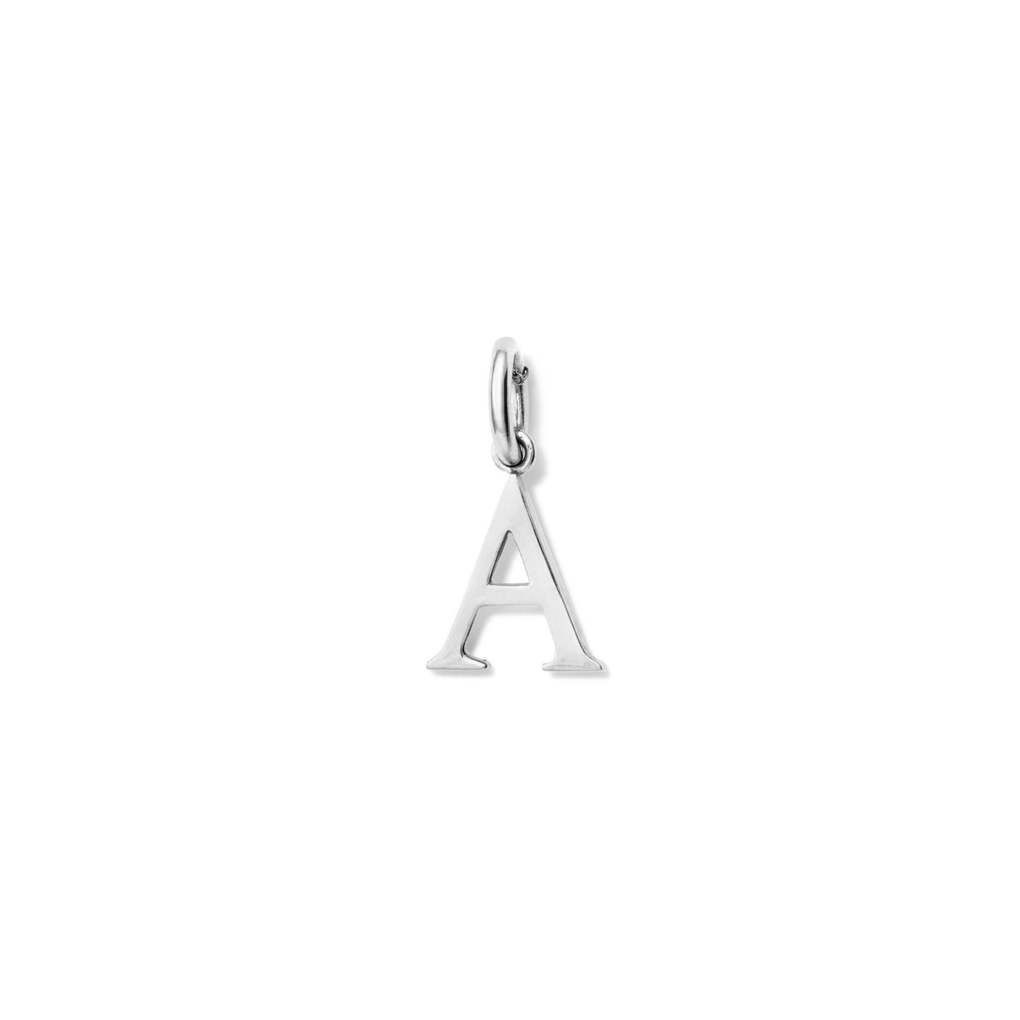 Handcrafted sterling silver initial A necklace pendant, with a loop at the top for chain attachment.
