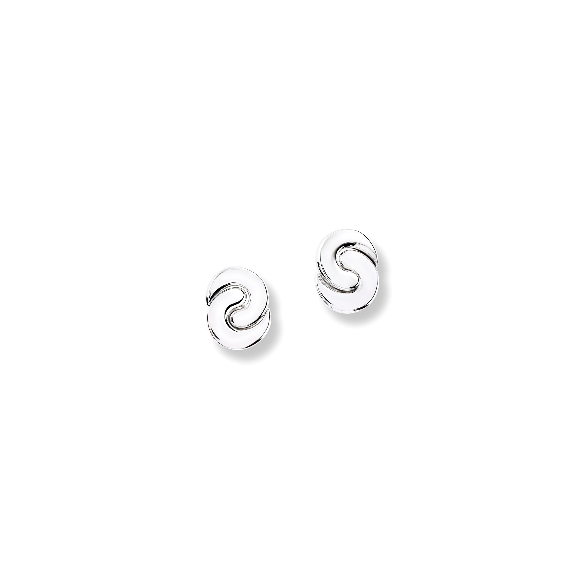Handcrafted sterling silver earrings featuring two crescent shapes.