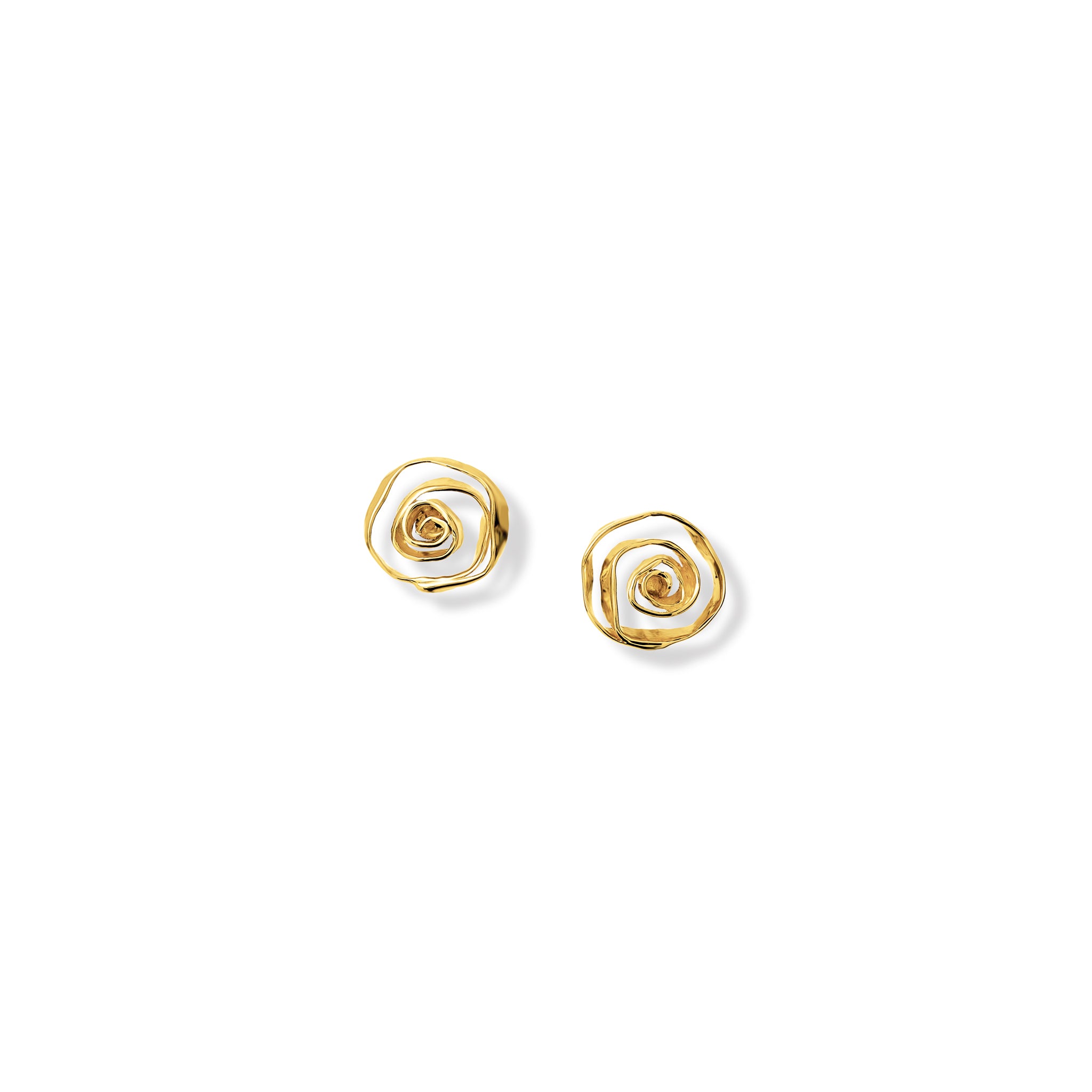 A pair of handcrafted 9ct yellow gold stud earrings designed to resemble nests of tagliatelle pasta.