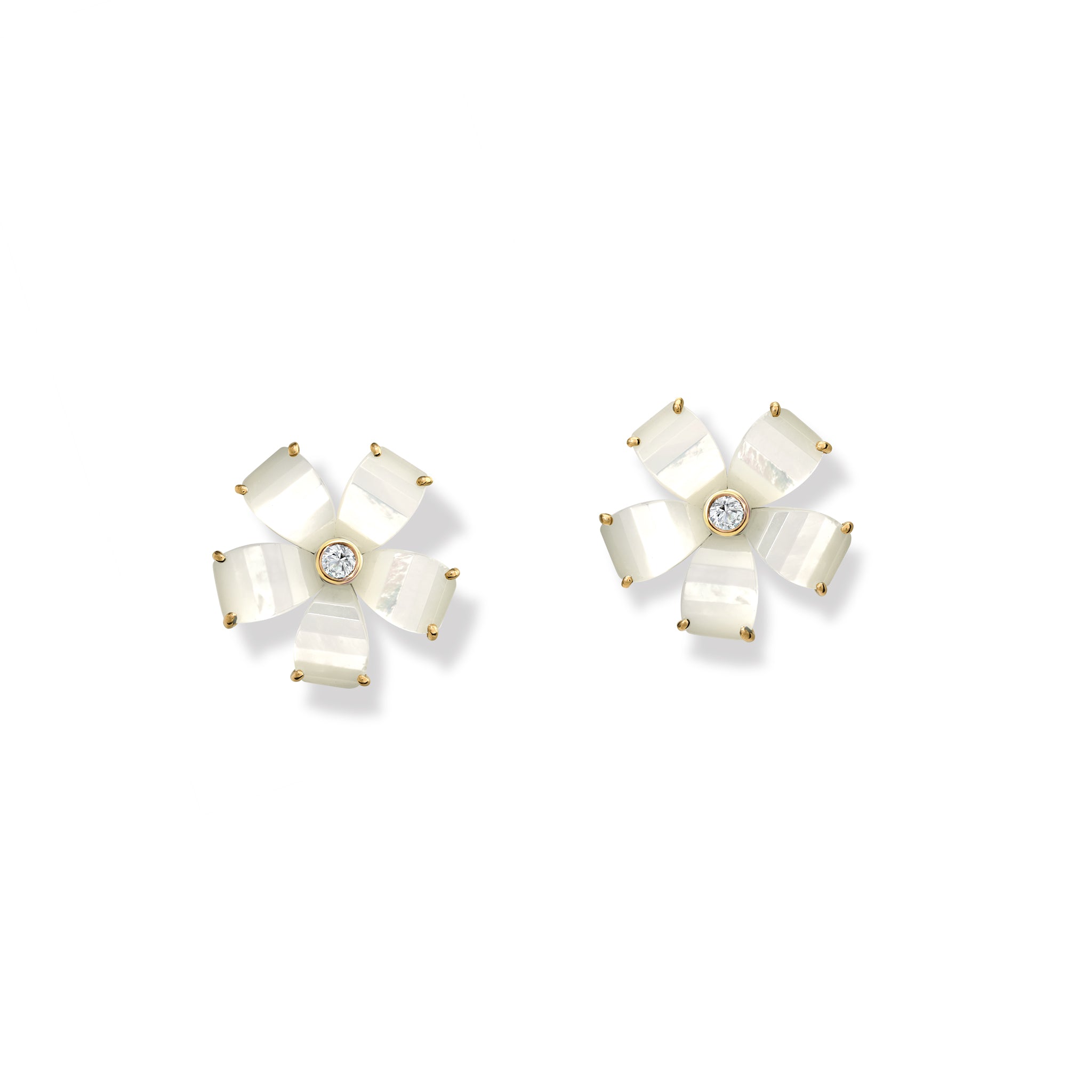 Frangipani Earrings Yellow Gold - Mother of Pearl & Diamond
