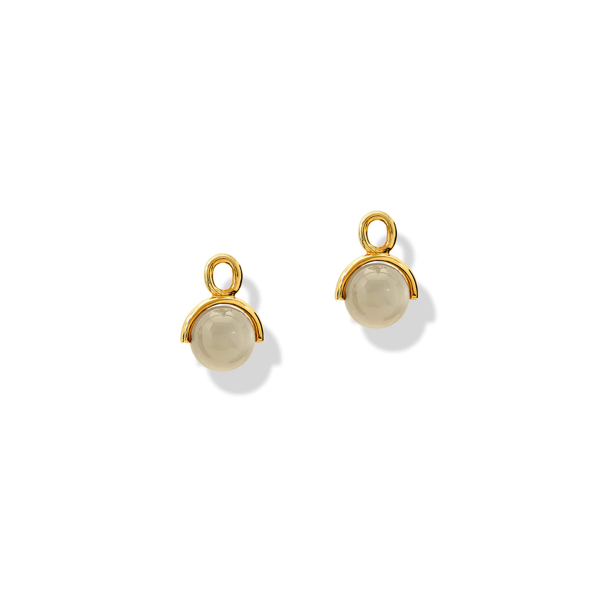Handcrafted yellow gold earring drops featuring dangling moonstone beads.