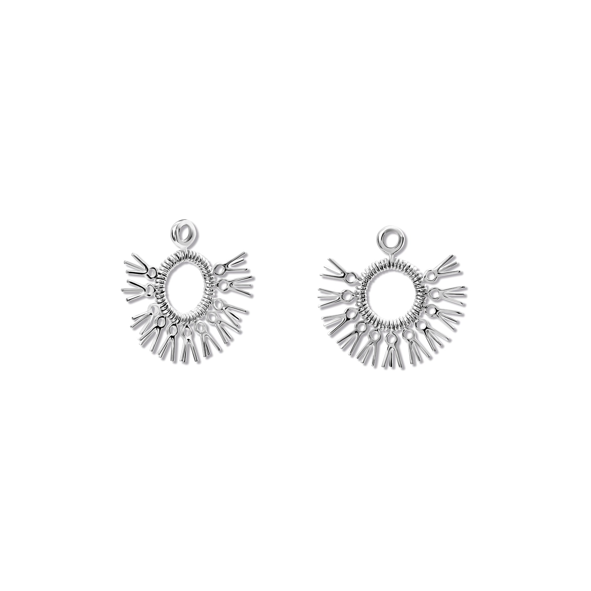 Handcrafted white gold earring drops in the shape of dried palm fronds from Morocco.