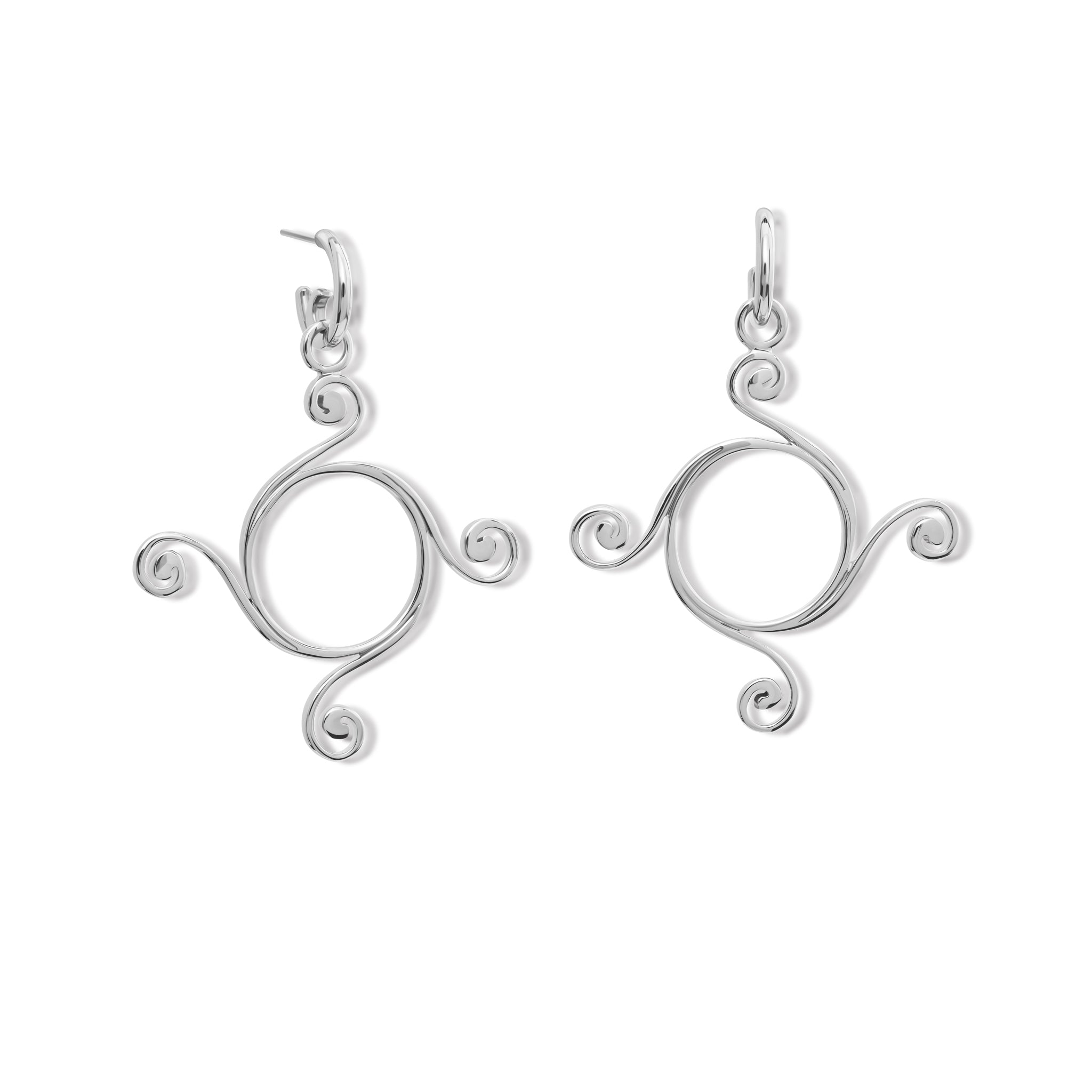 The handcrafted Athena large earring drops in silver.