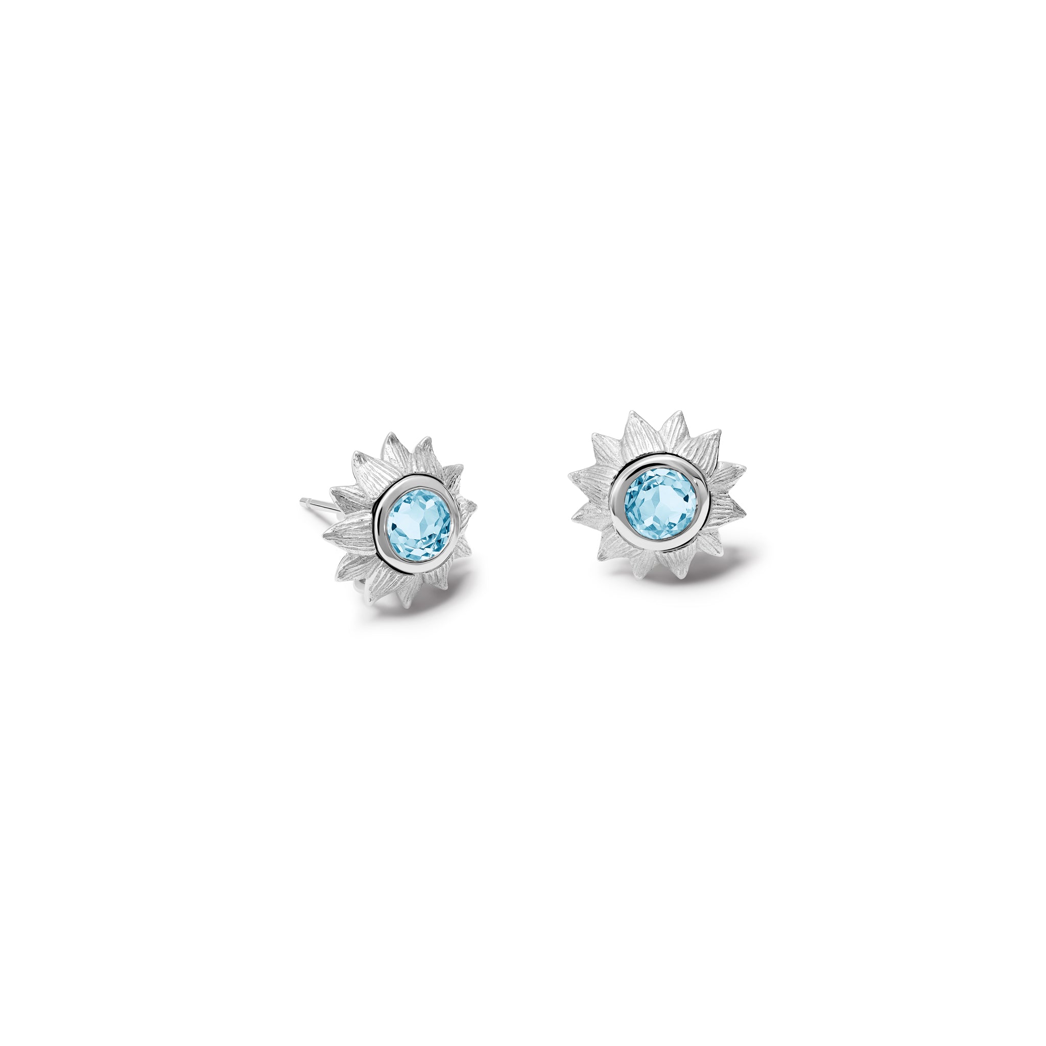 Handcrafted sterling silver earring halos shaped as a sunflower.