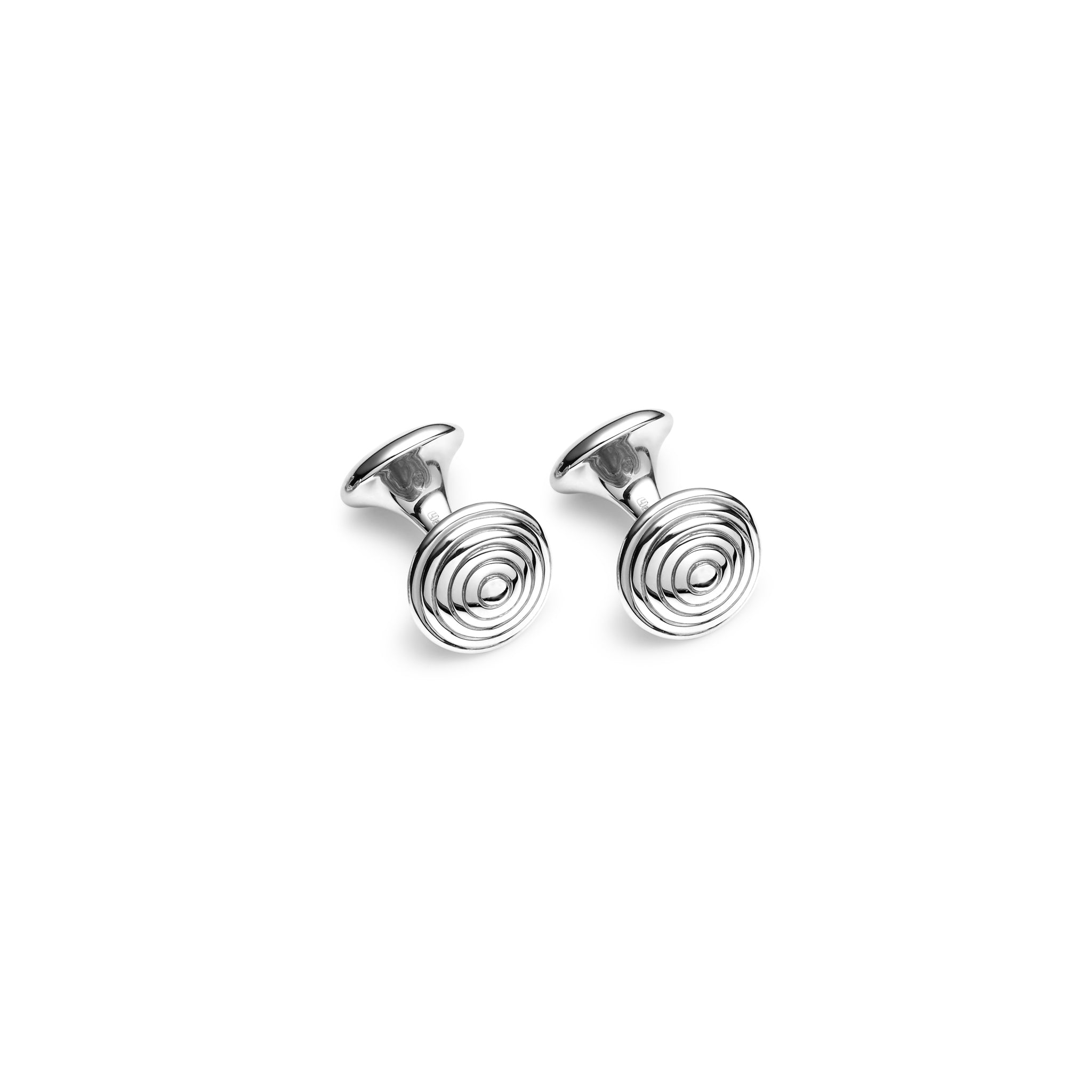 Handcrafted sterling silver circular ribbed single ended cufflinks.