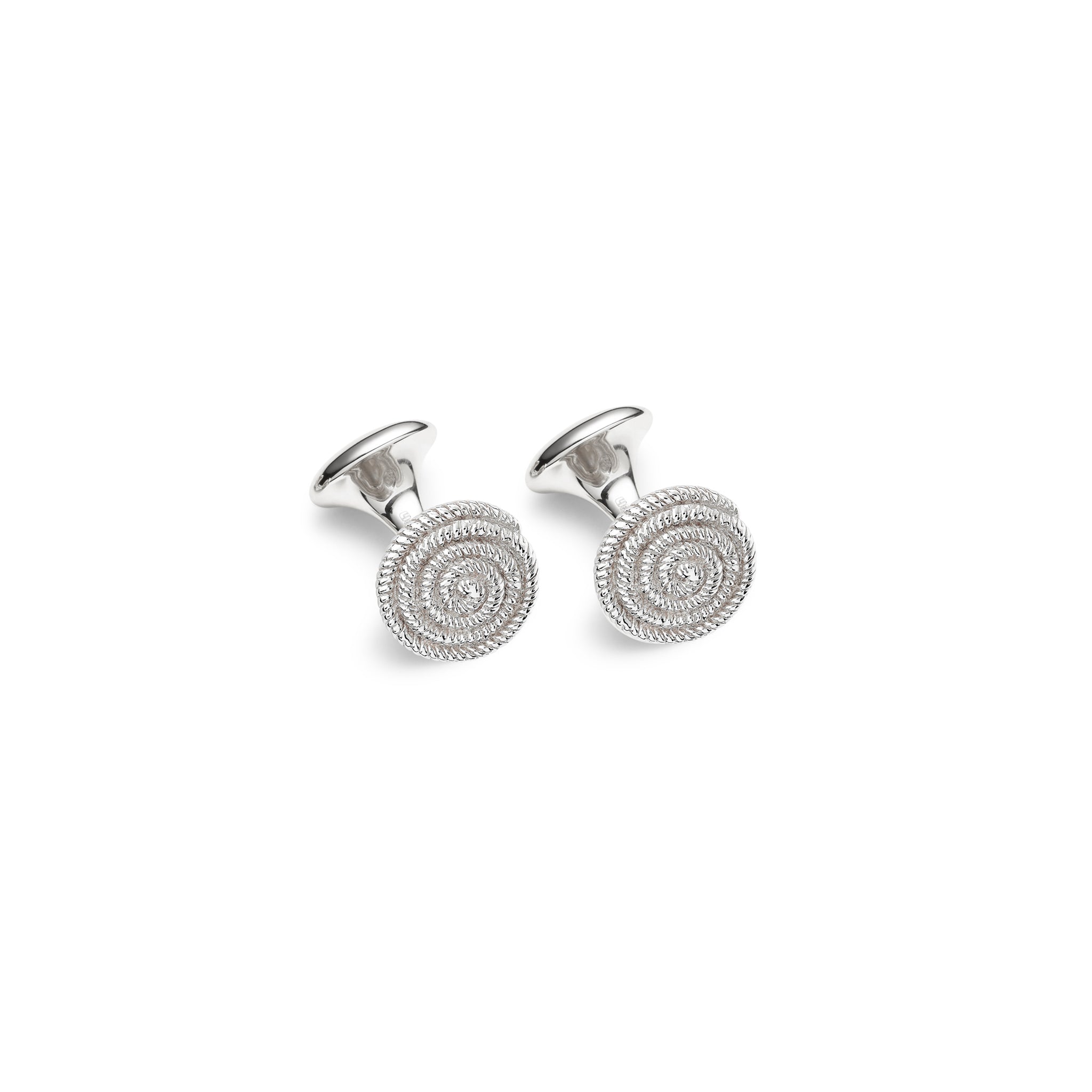 Handcrafted single ended cufflinks in sterling silver with a woven swirl design.