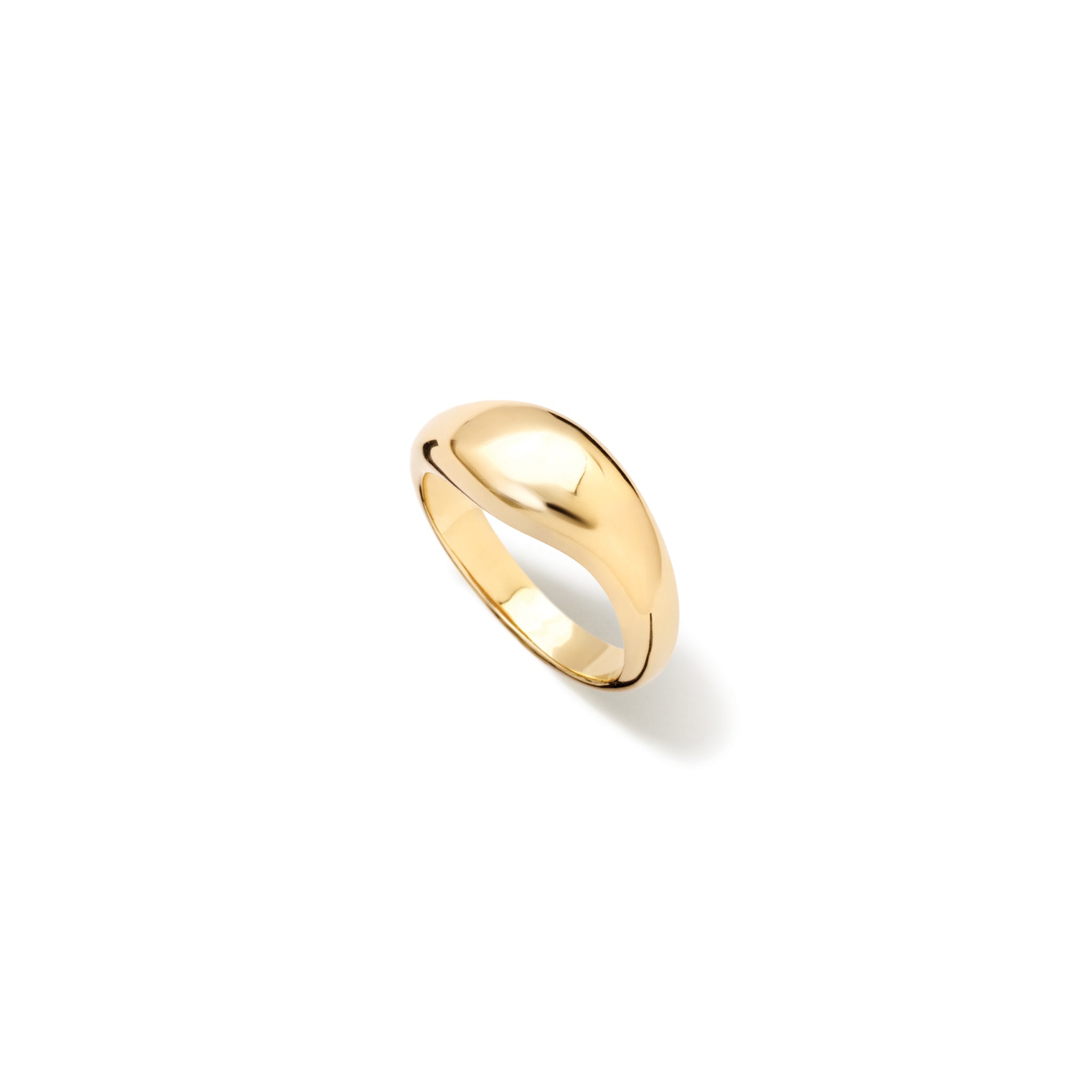 Handcrafted yellow gold ring with a slight teardrop design at the top.