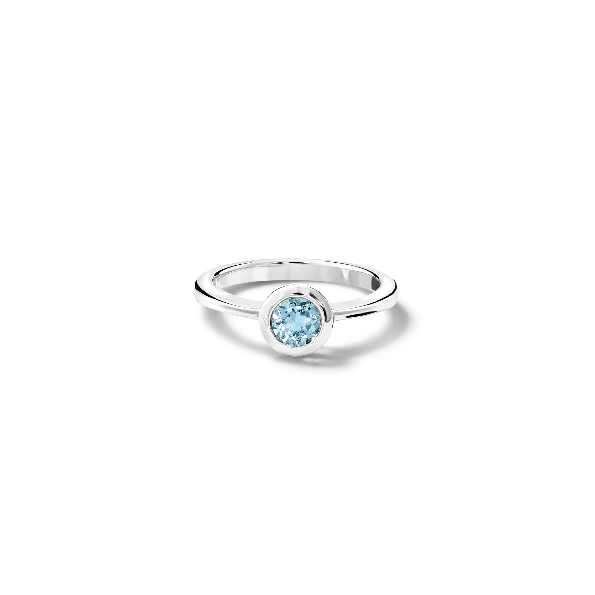 Handcrafted sterling silver ring with a central blue topaz, birthstone of November.