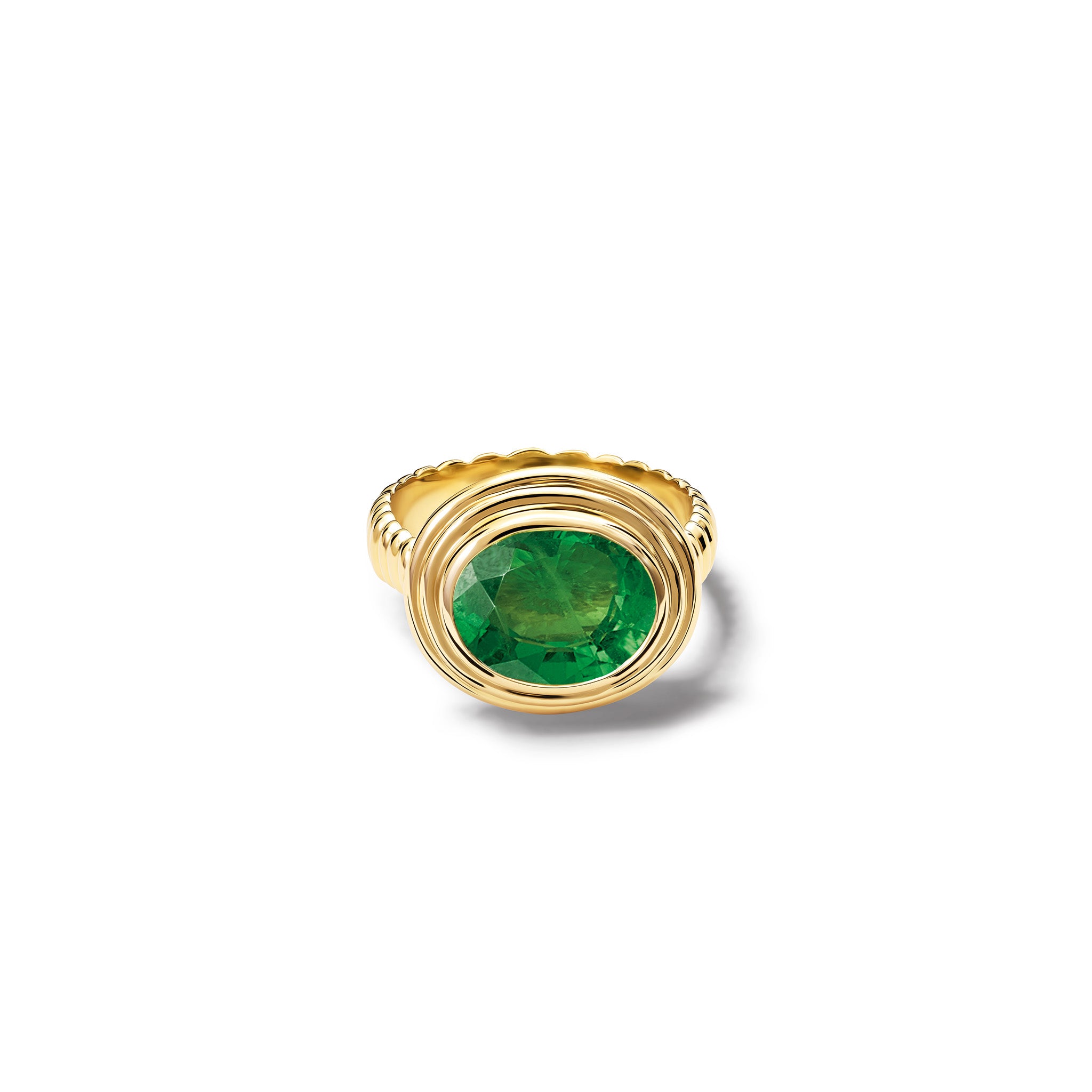 Handcrafted 18ct yellow gold ring featuring a prominent oval tsavorite garnet.