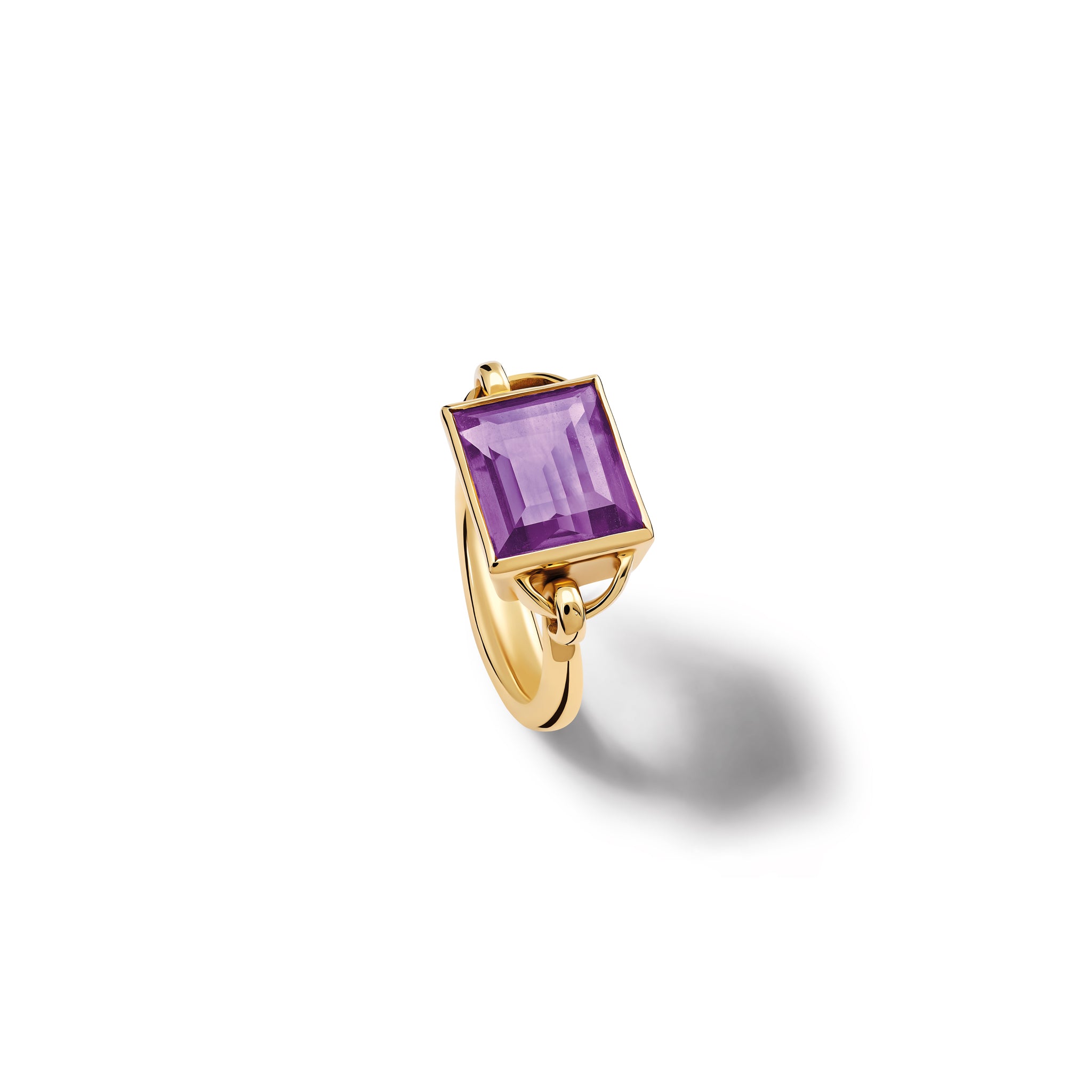 Handcrafted yellow gold ring featuring a central amethyst, birthstone of February.