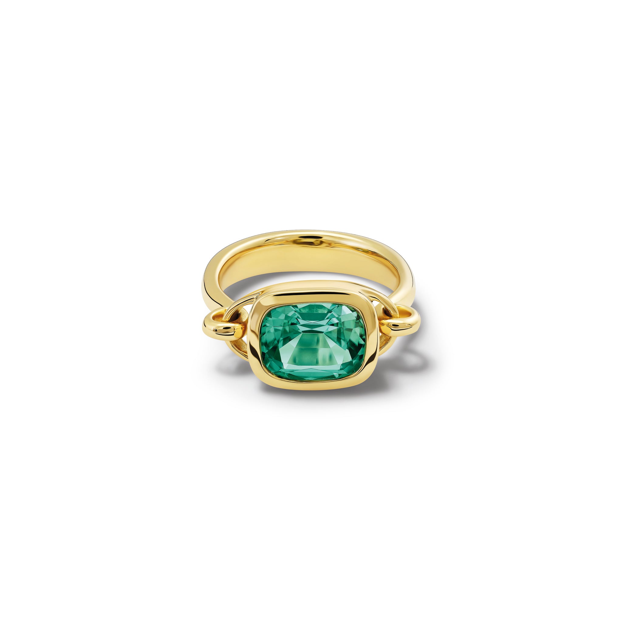 Handcrafted 18ct yellow gold ring featuring a central  aquamarine, birthstone of October.
