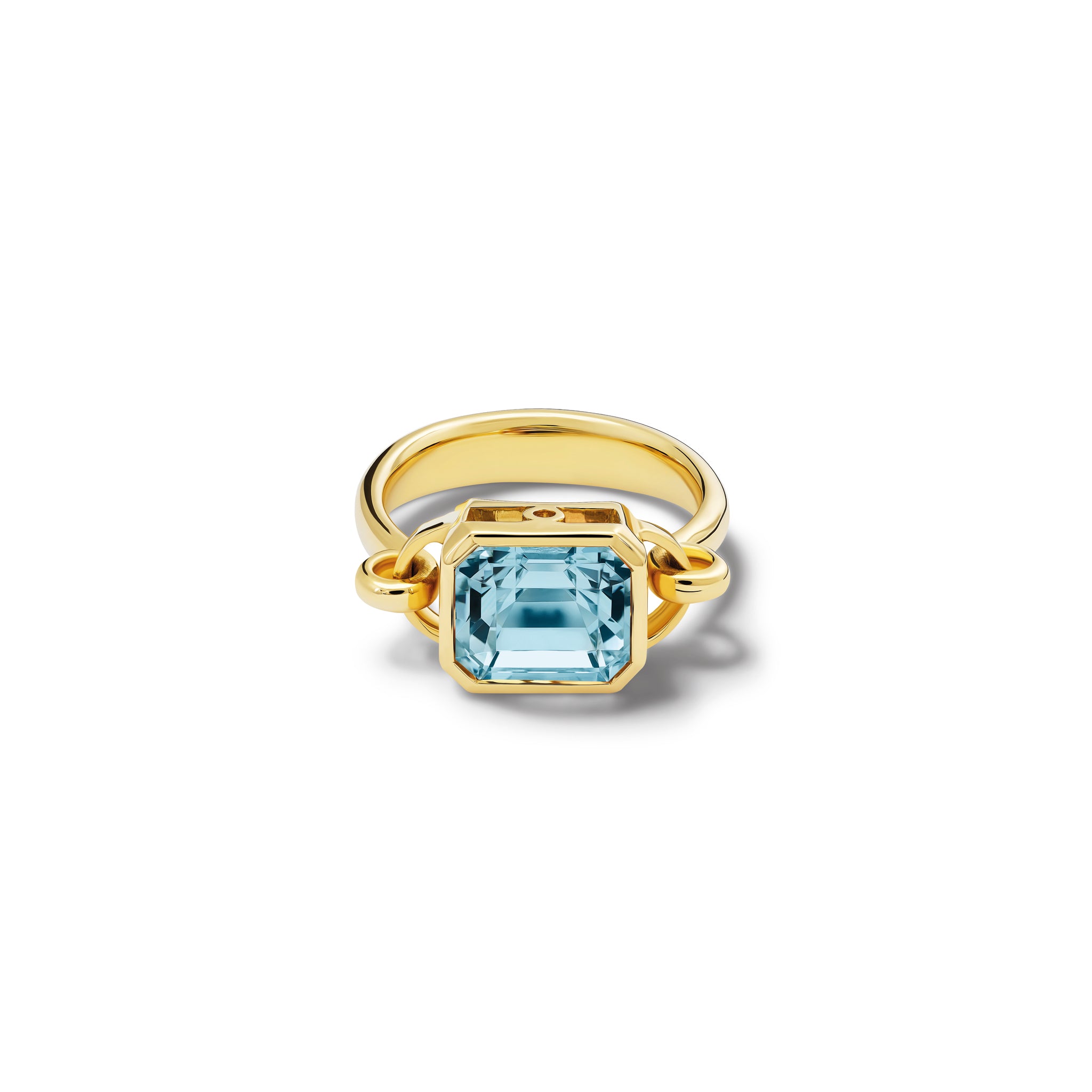 Handcrafted 18ct yellow gold ring featuring a central octagon aquamarine, birthstone of March.