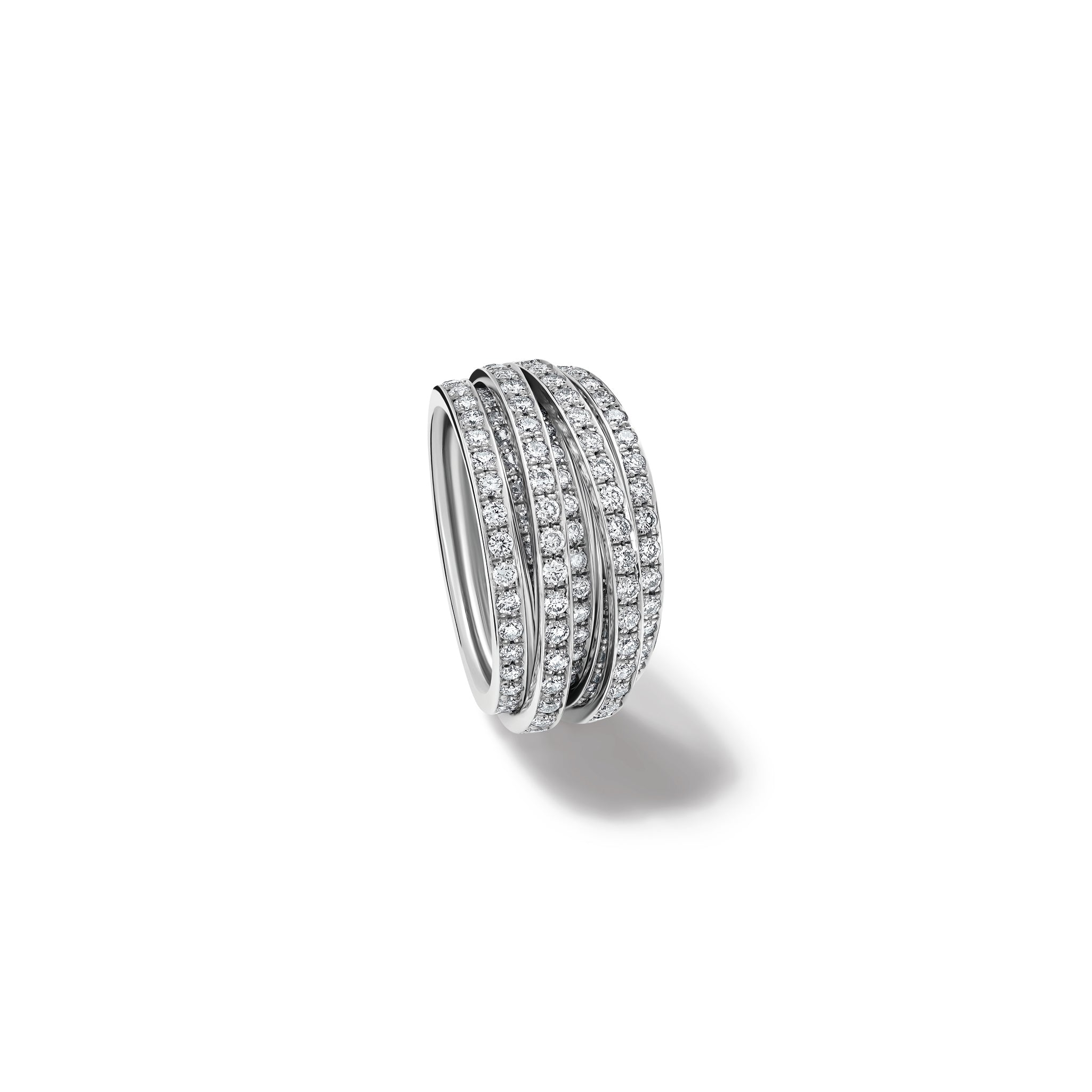 Handcrafted 18ct white ring featuring a nest of tagliatelle with diamonds.
