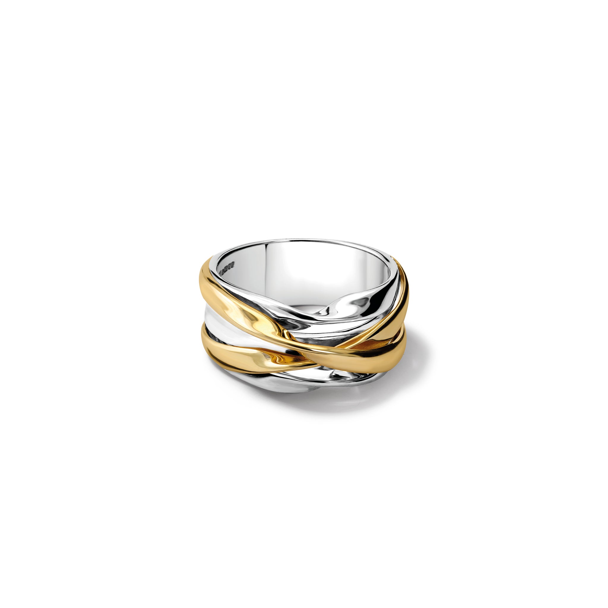 Handcrafted sterling silver and yellow gold ring featuring a nest of tagliatelle.