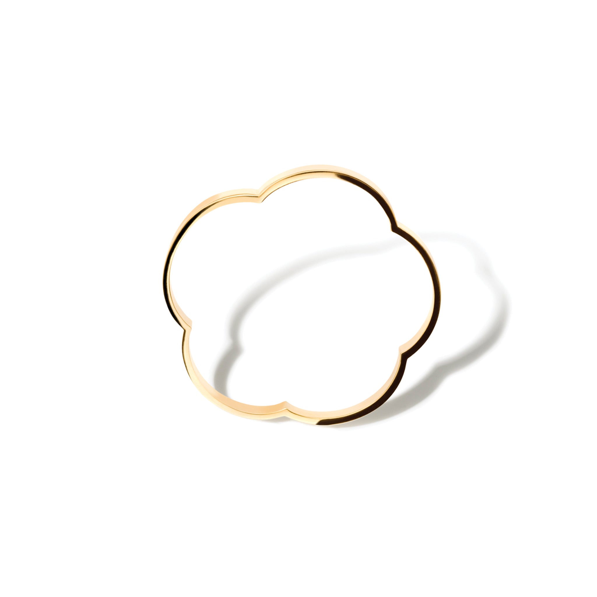 Handcrafted yellow gold bangle featuring a plum blossom shape.