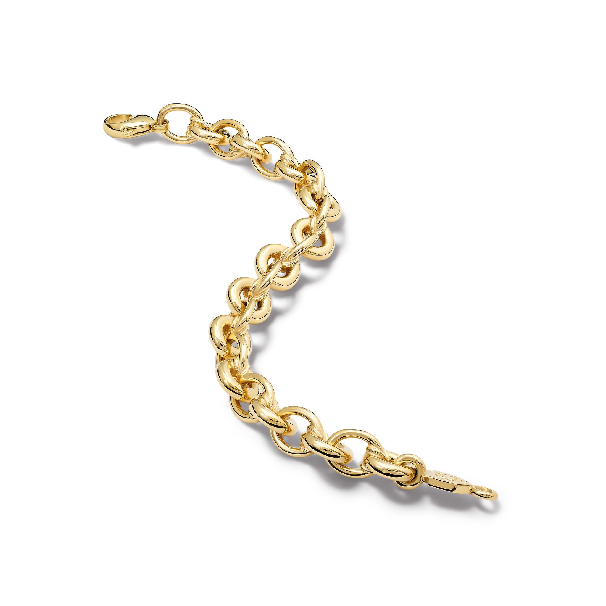 classic yellow gold chain bracelet with circular links inspired by angkor wat architecture, by cassandra goad