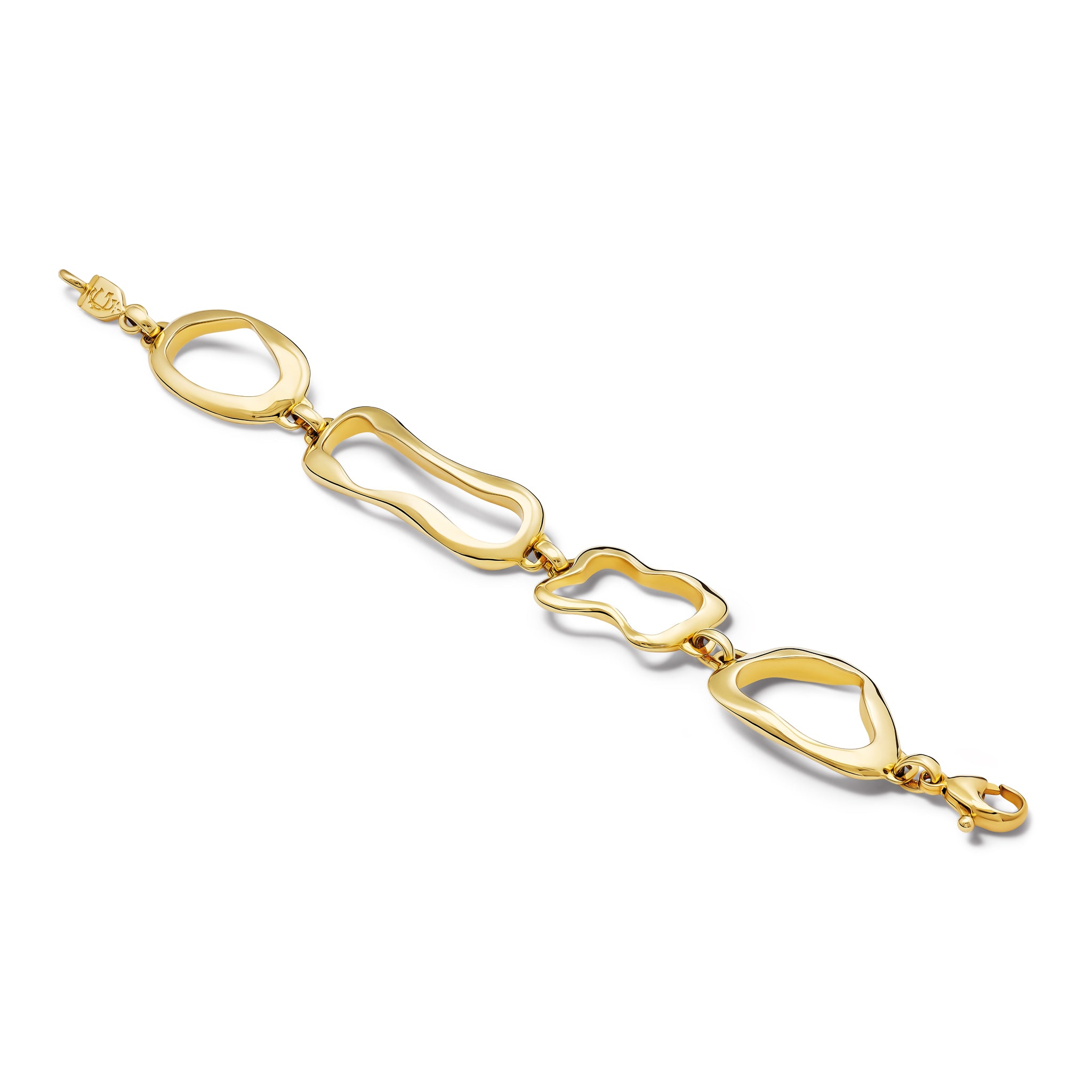 Handcrafted yellow gold bracelet featuring the outlines of french pastries: ?clair, canel?, pain au chocolat and croissant.