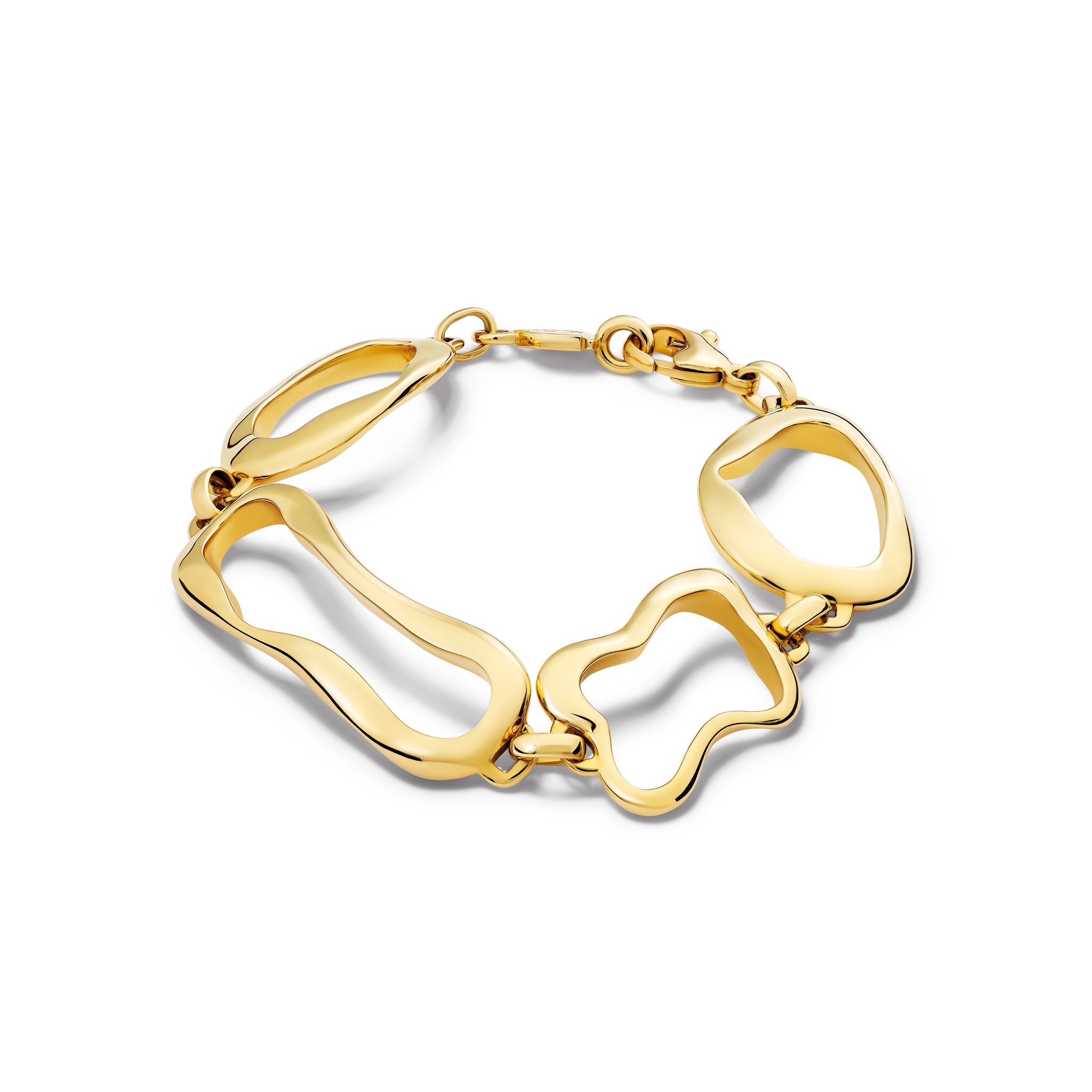 Handcrafted yellow gold bracelet featuring the outlines of french pastries: ?clair, canel?, pain au chocolat and croissant.