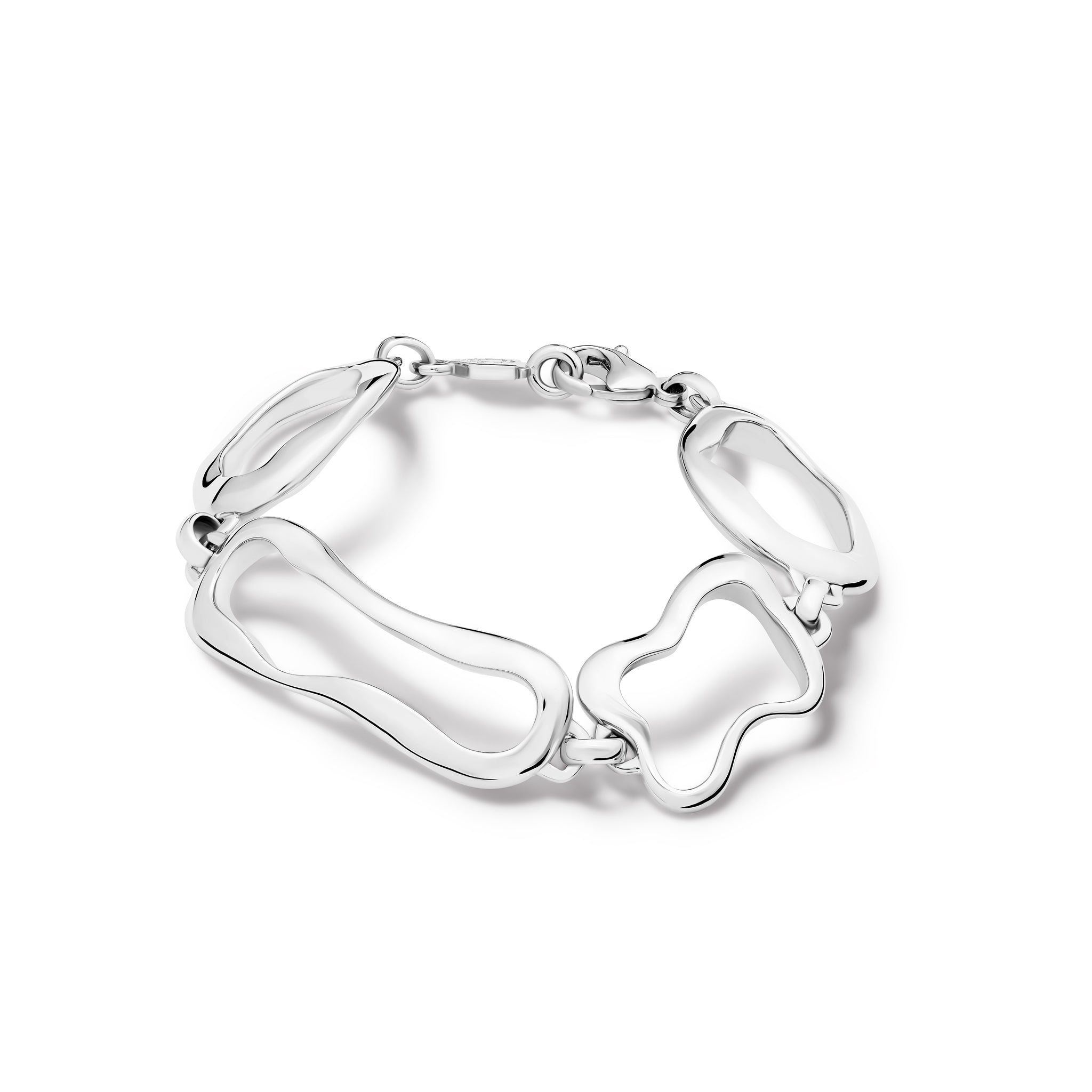 Handcrafted sterling silver bracelet featuring the outlines of french pastries: ?clair, canel?, pain au chocolat and croissant.