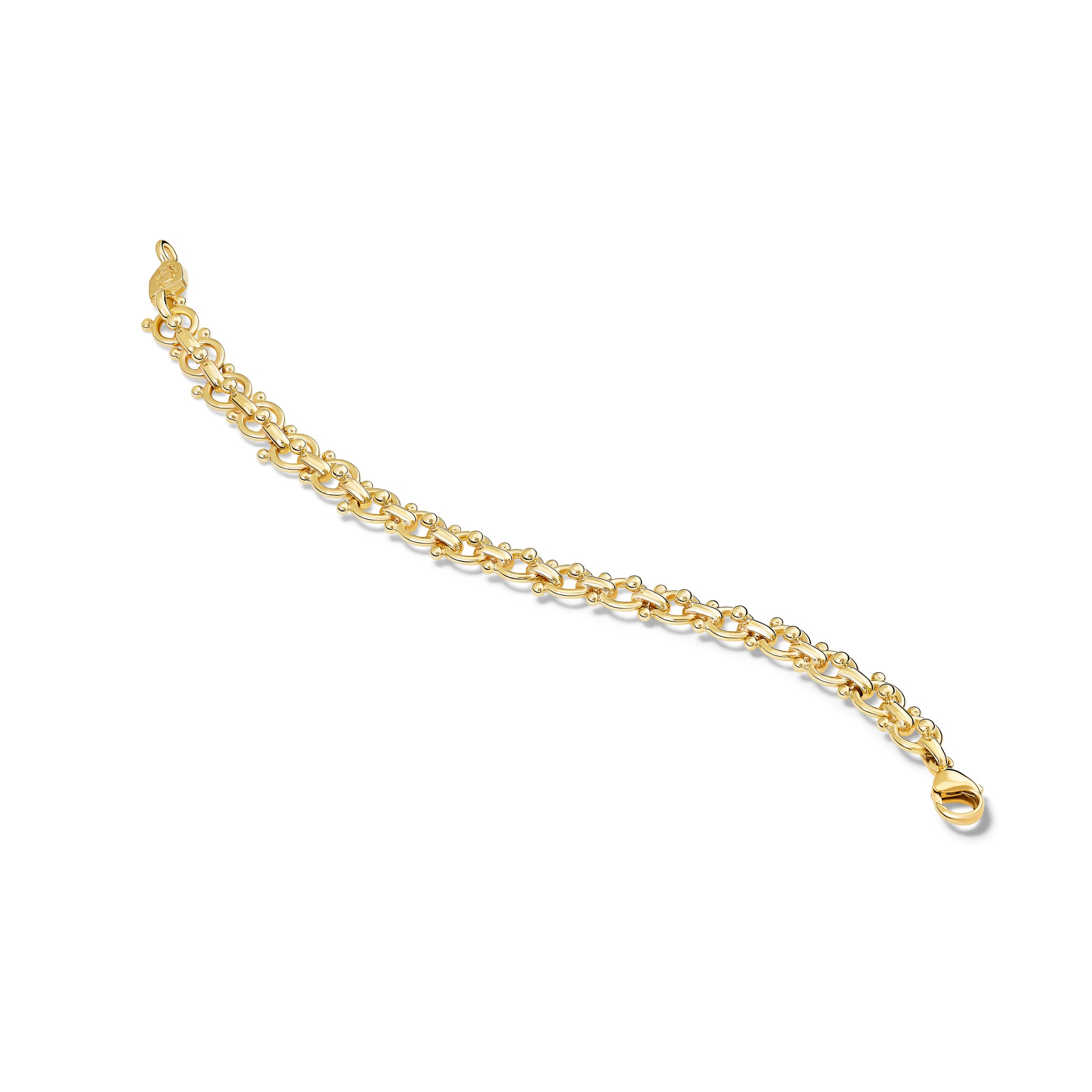 Handcrafted yellow gold bracelet with links and small beads.