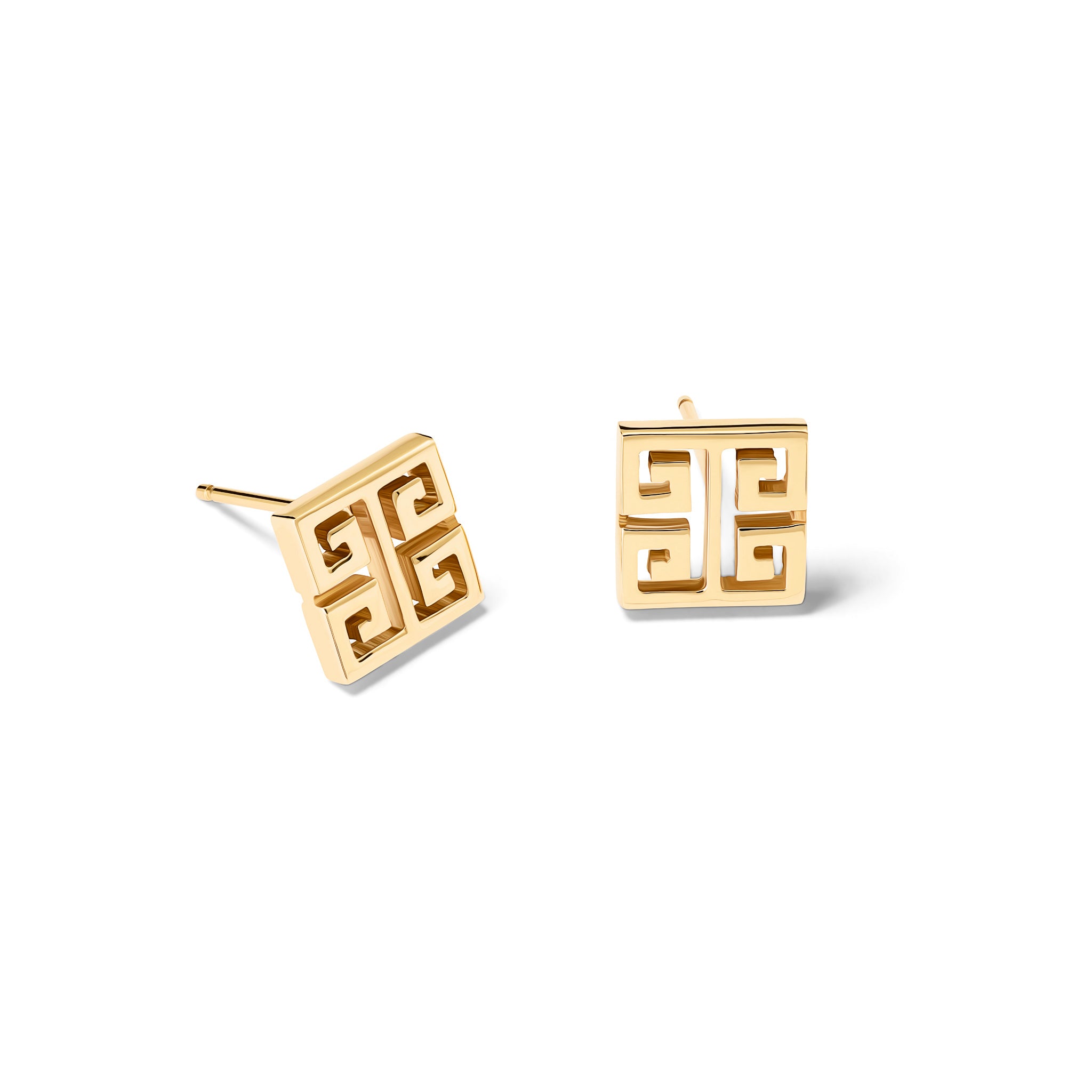 Handcrafted 9ct yellow gold square stud earring with iconic symmetrical Greek motif.