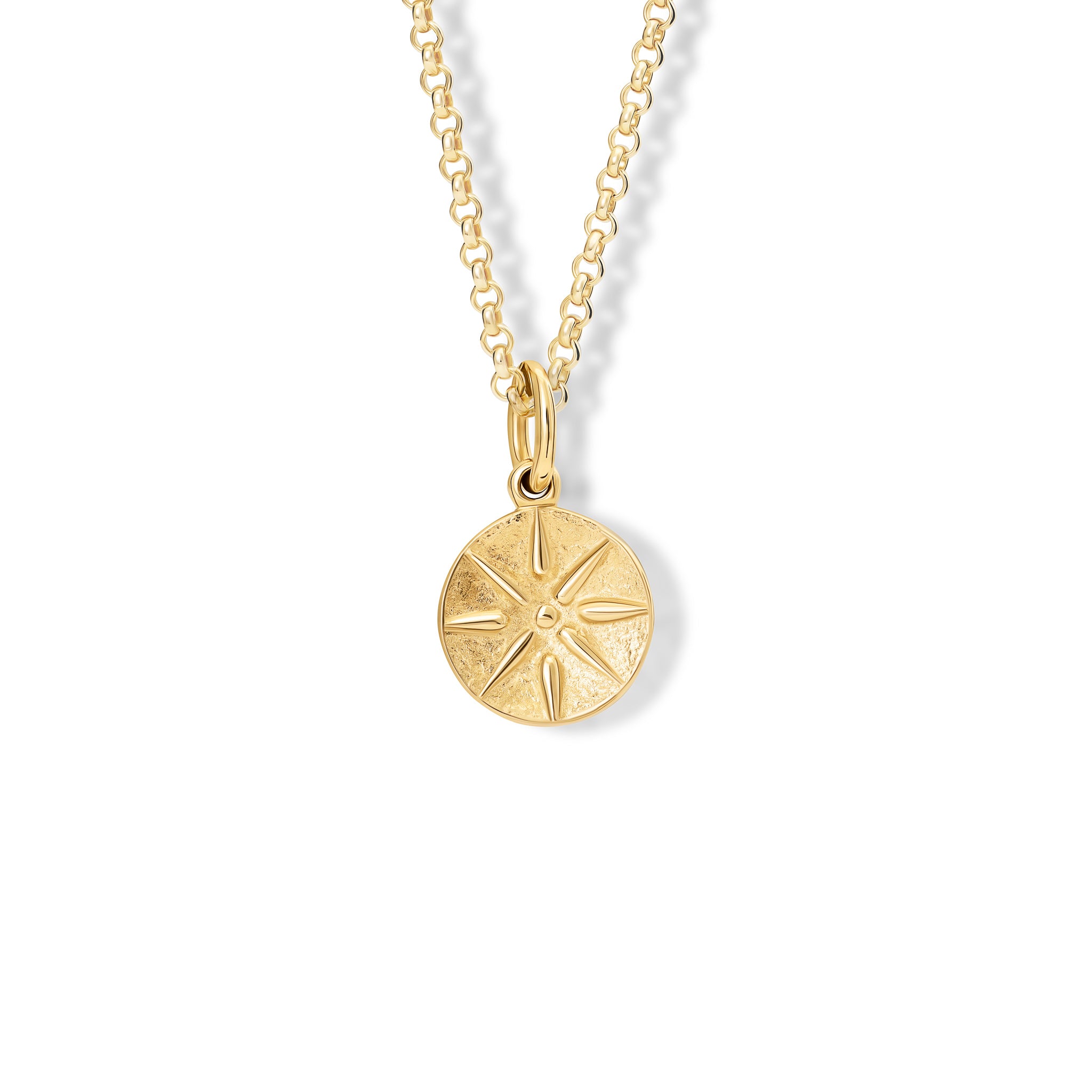 Handcrafted 9ct yellow gold necklace pendant with a star 'en relief'.