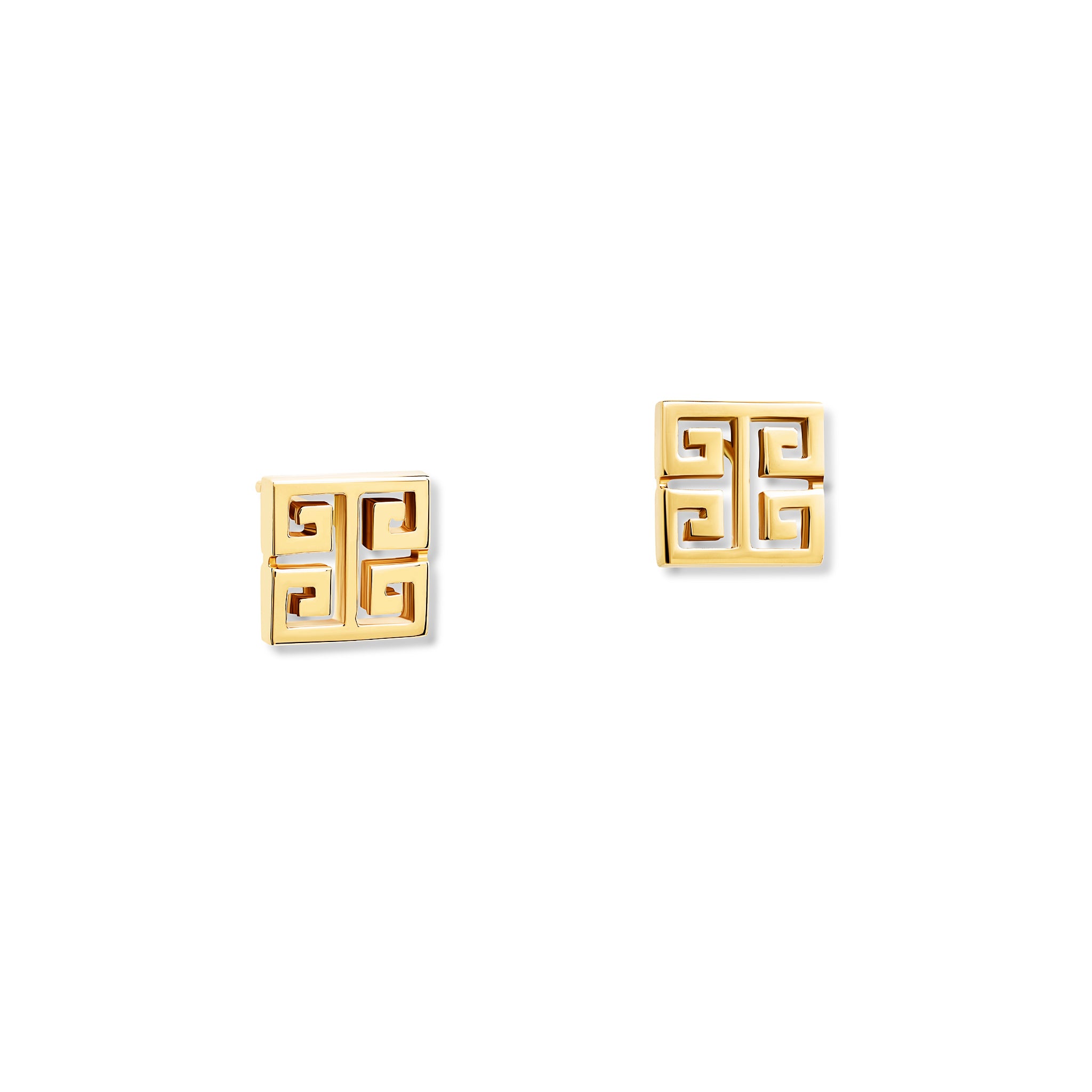 Handcrafted 9ct yellow gold square stud earring with iconic symmetrical Greek motif.