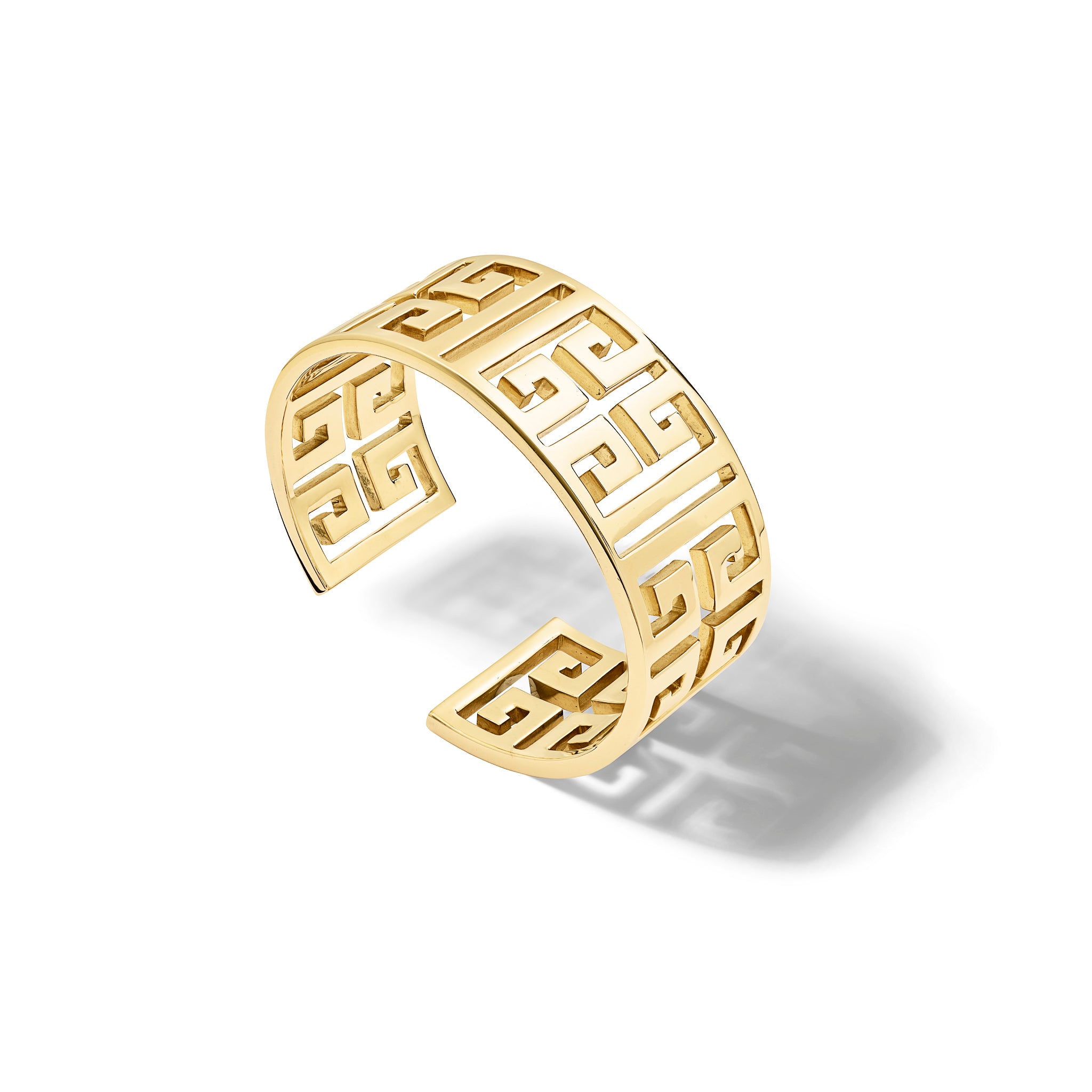 Handcrafted 9ct yellow gold cuff bracelet with iconic symmetrical Greek motif.