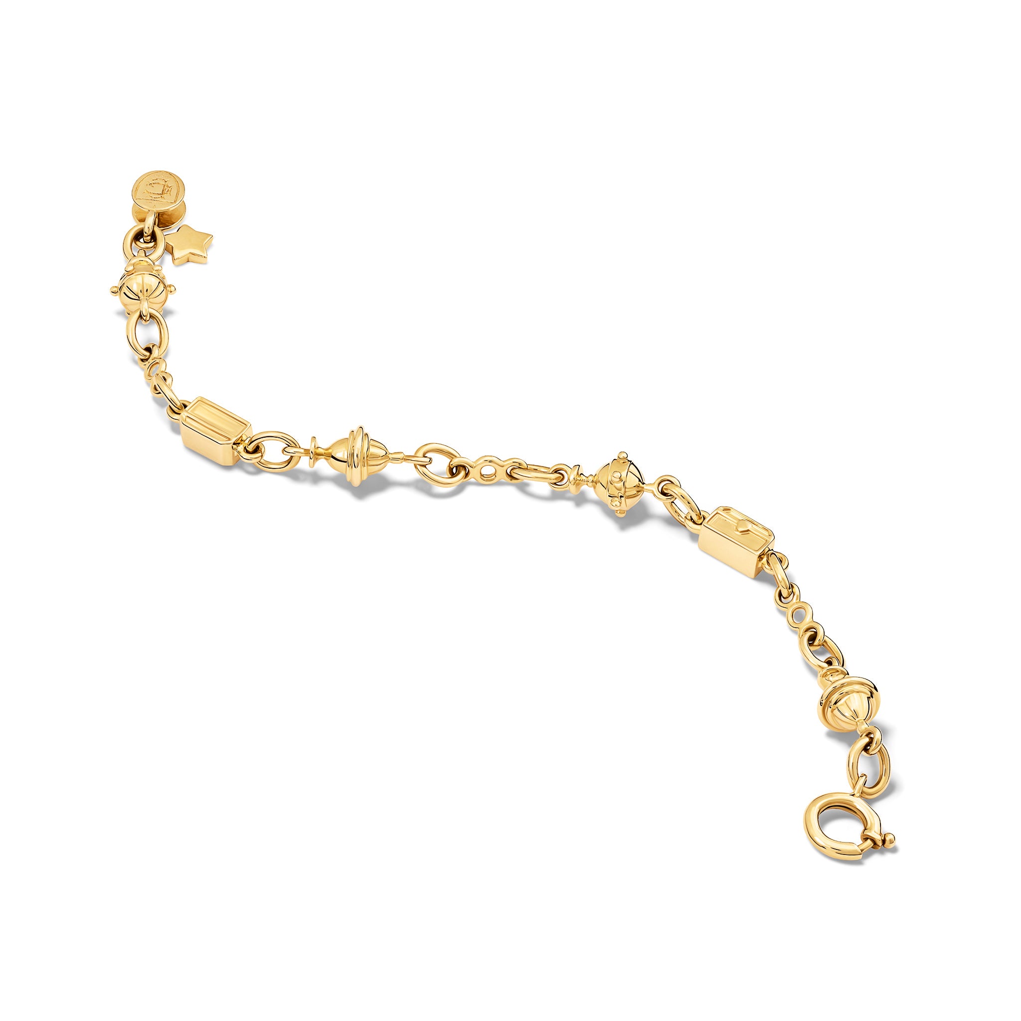 Handcrafted yellow gold Epiphany bracelet perfect for adding charms and pendants.