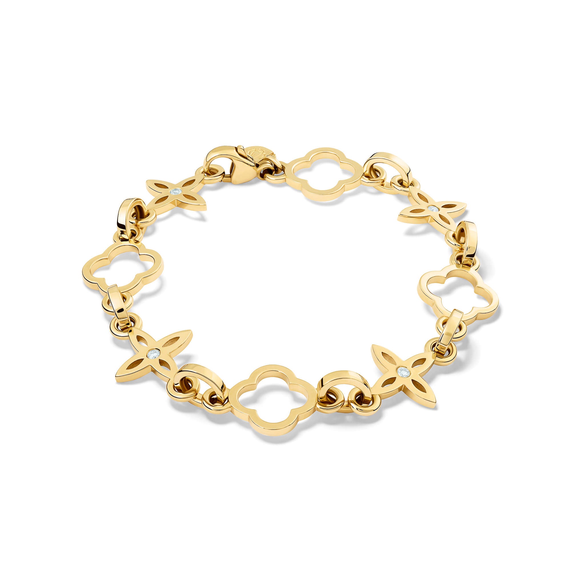 Handcrafted yellow gold bracelet with star-shaped links with diamonds.