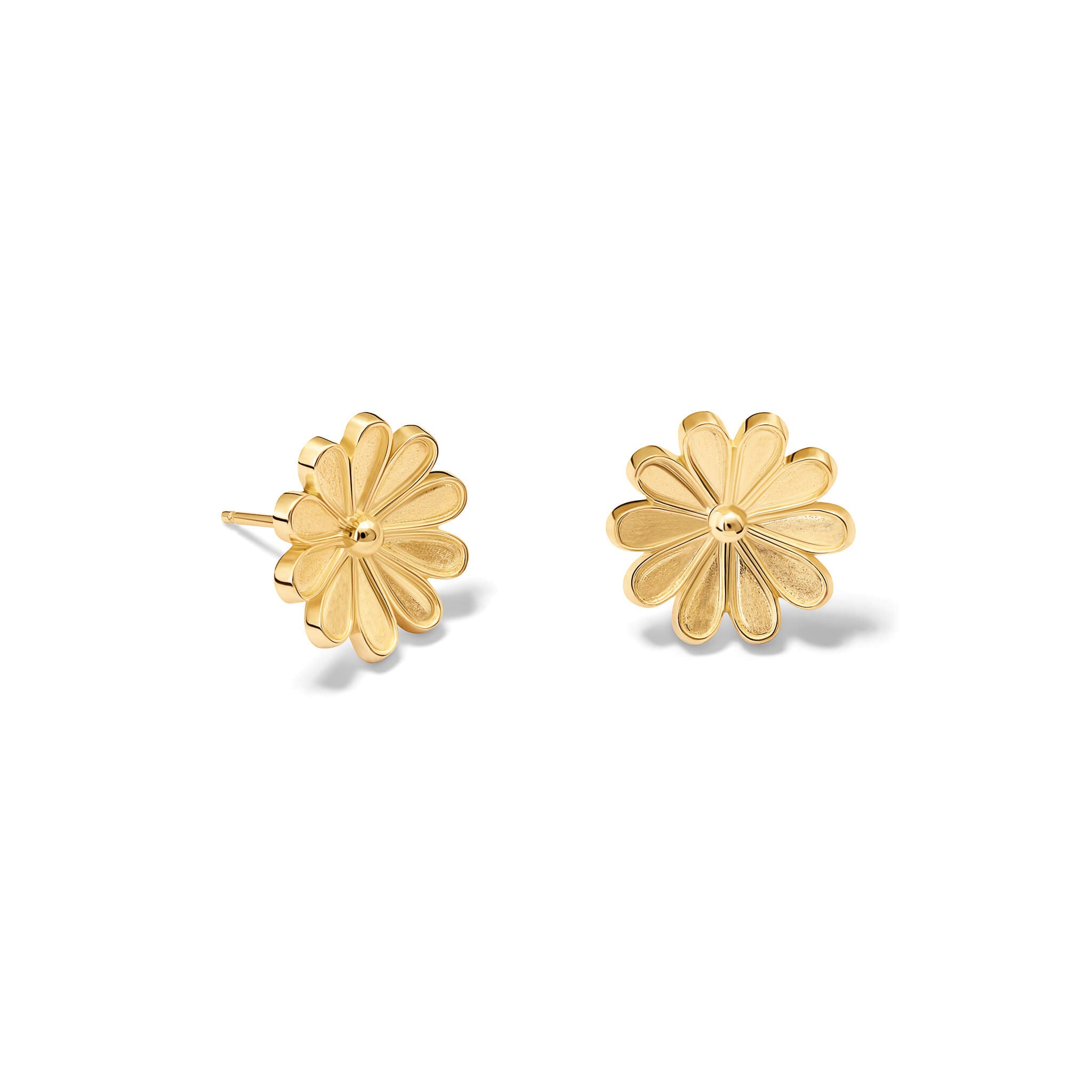 Handcrafted 9ct yellow gold medium stud earrings of an anemone flower.