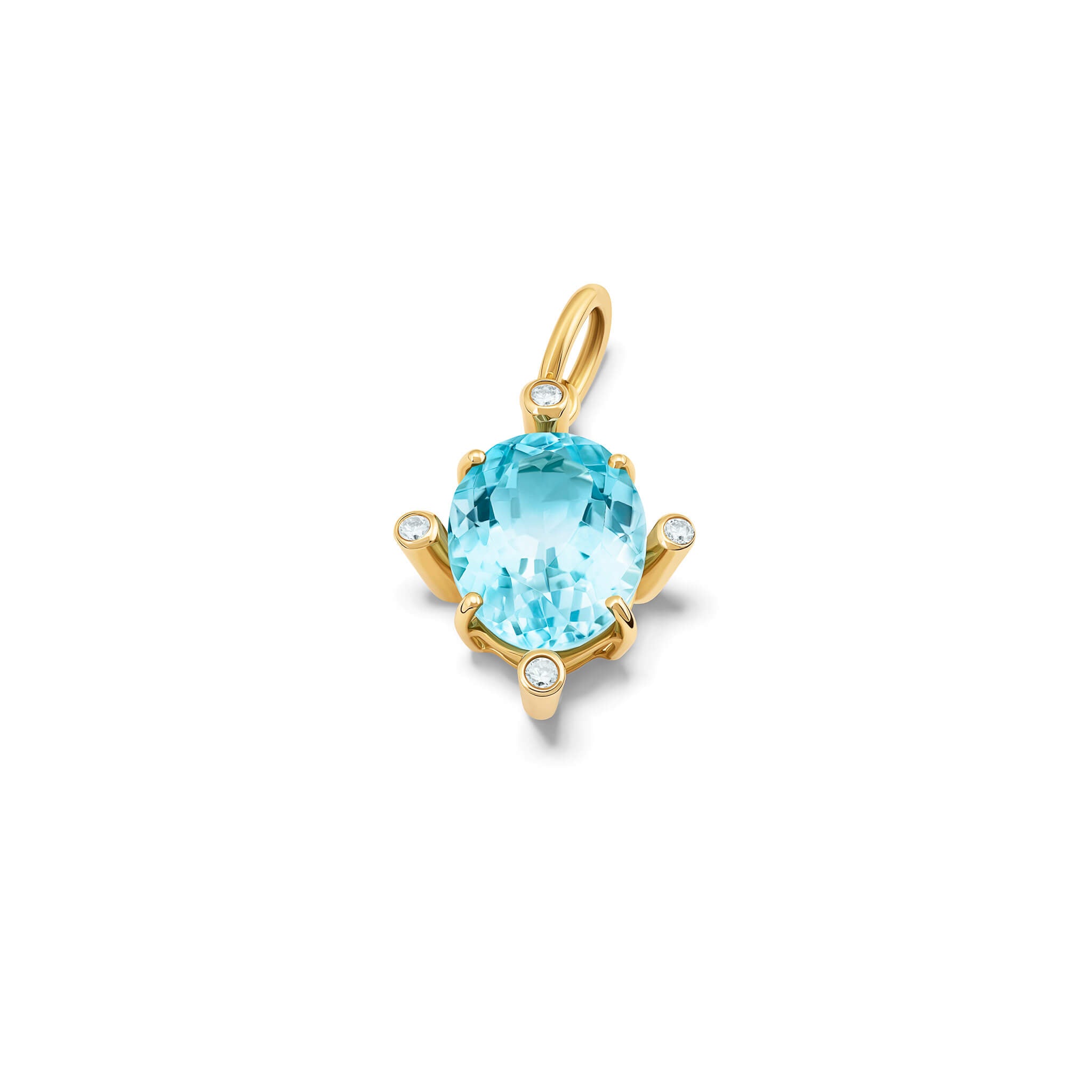 The Compass large necklace pendant in yellow gold with blue topaz and diamond.