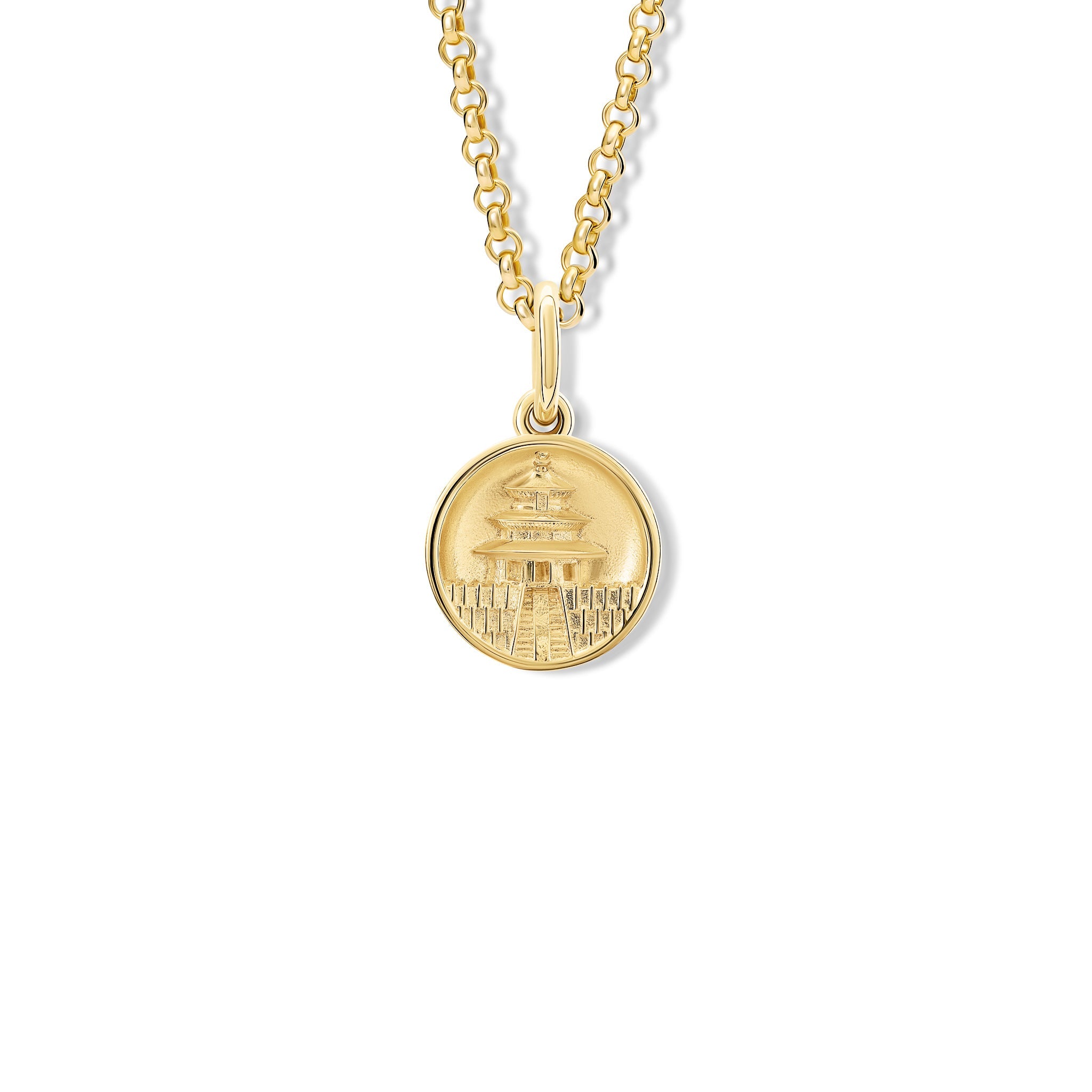 A handcrafted yellow gold pendant with The Temple of Heaven 'in relief'