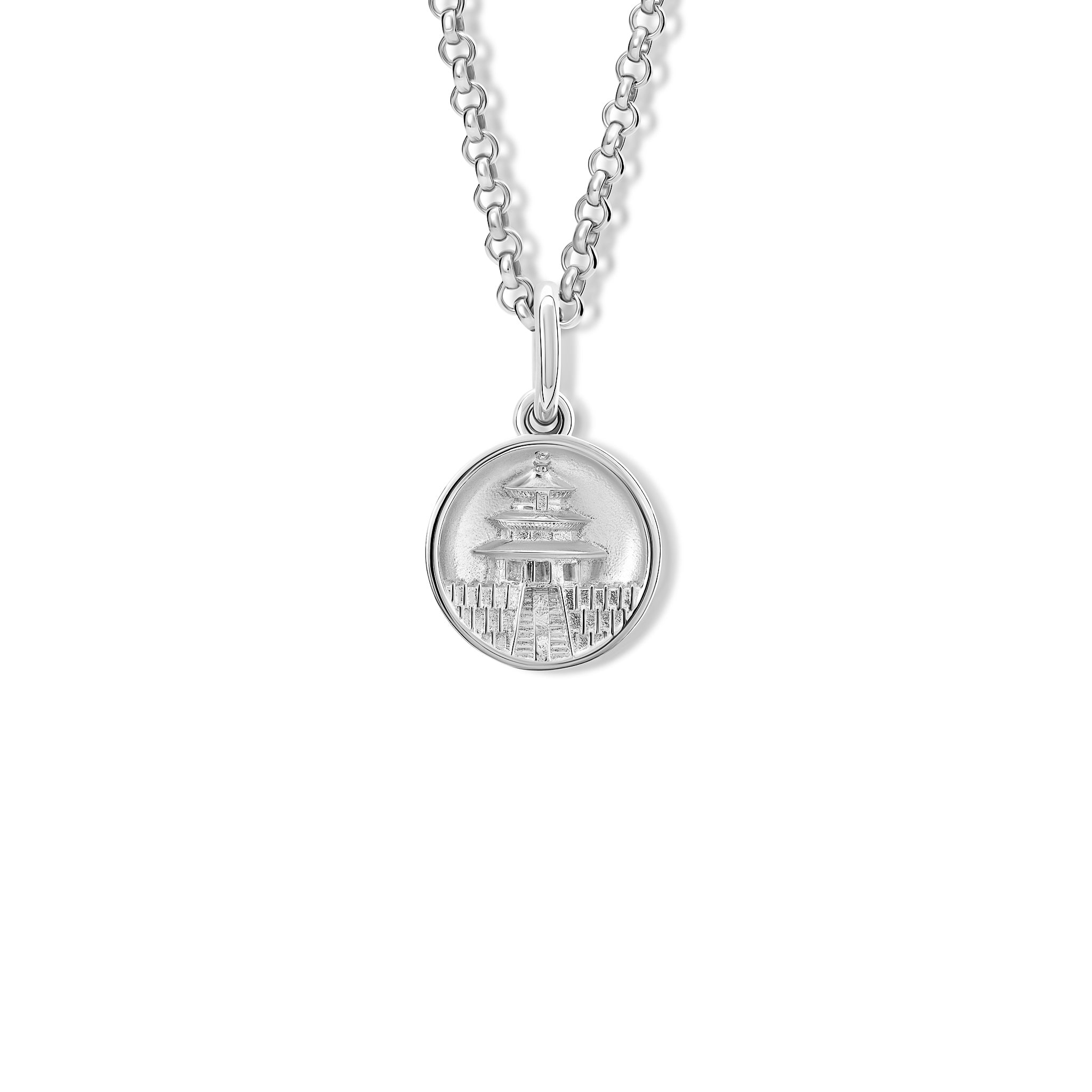 A handcrafted silver pendant with The Temple of Heaven 'in relief'